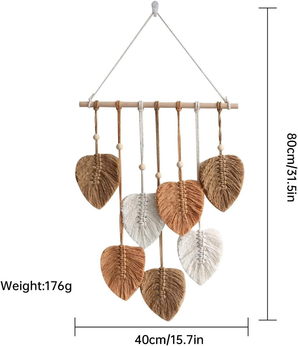 AIMALL Handwoven Cotton Leaf Tapestry - Bohemian Lace Wall Hanging, Home Decor, 31.5X15.7 Inch for Bedroom, Living Room, Nursery - Brown image number 2