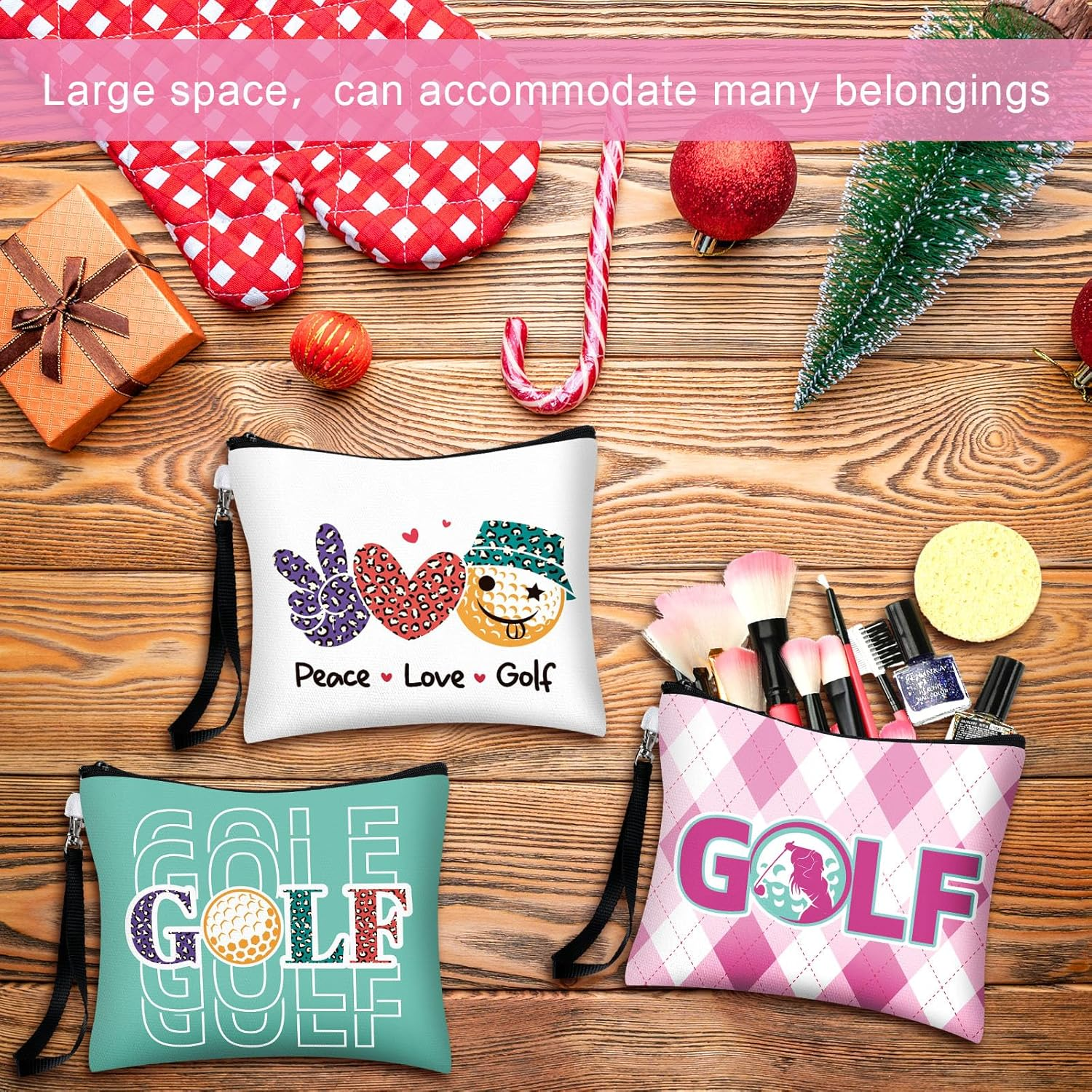 Skylety 9 Pieces Golf Gift Cosmetic Bags Golf Makeup Bag Pouch Cosmetic Toiletry Organizer Case for Golfer Team Ladies, as Shown, Colorful Style image number 4