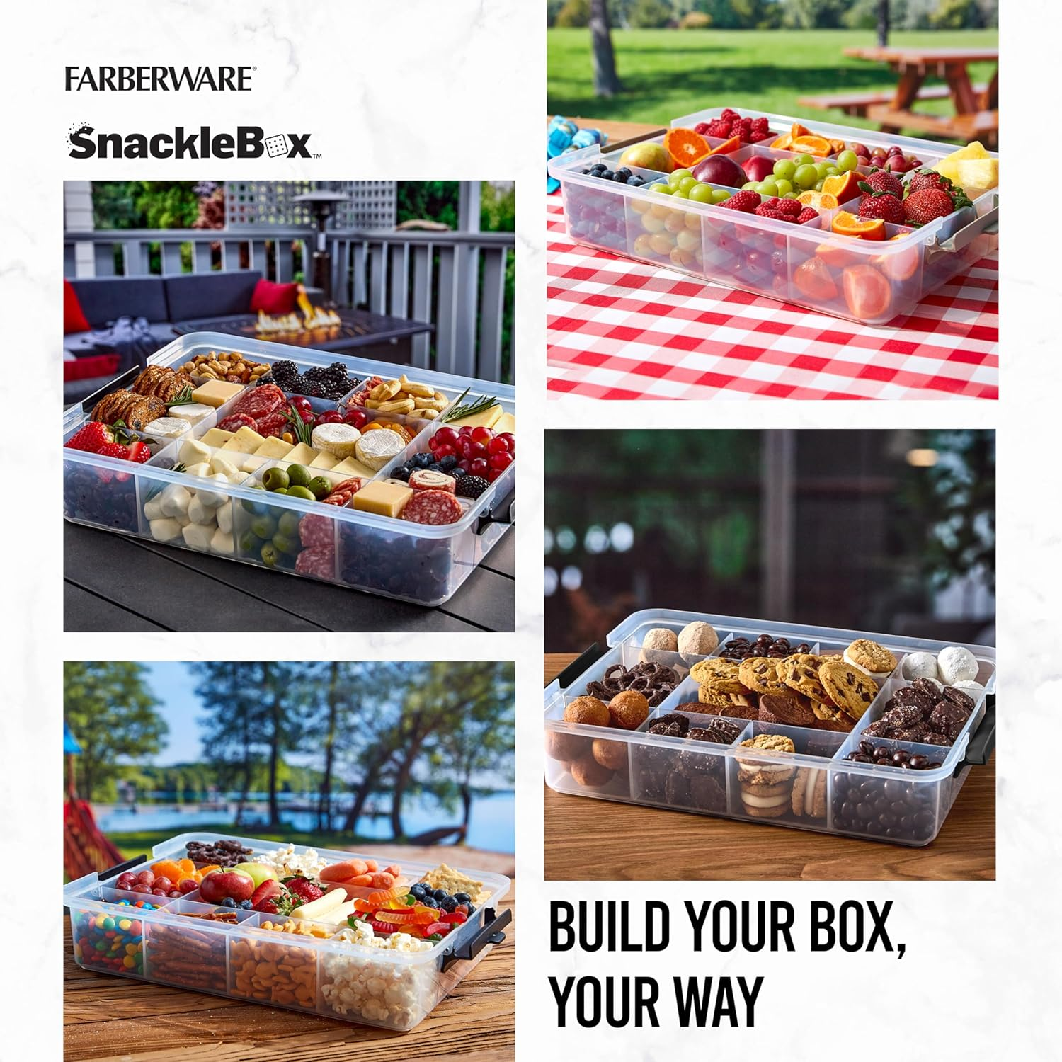 Farberware Build Snacklebox Serving Tray with Locking Bamboo Cutting Board Lid, Portable Storage Container with Compartments for Charcuterie, and More, Natural image number 5