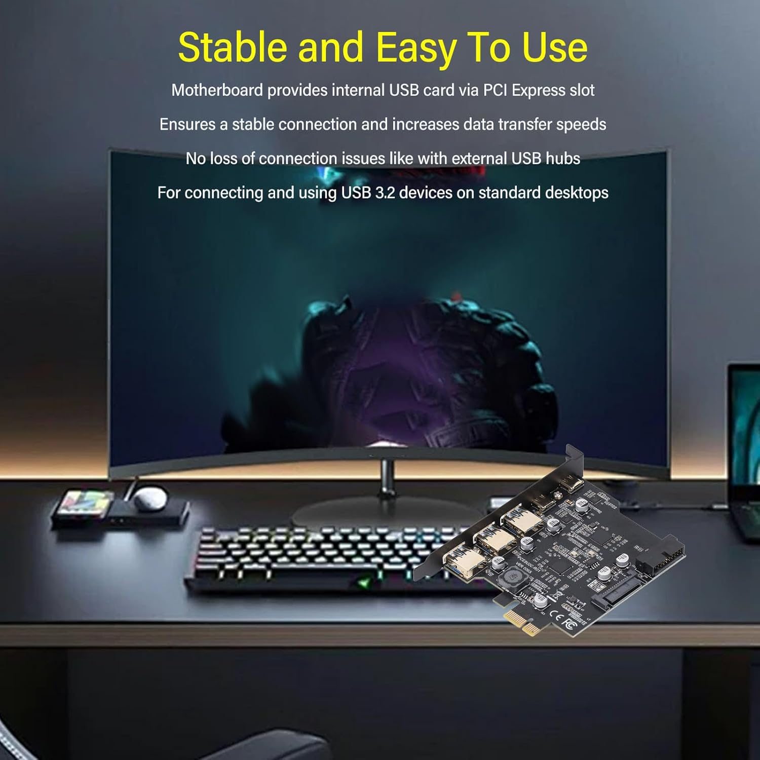 Ejoyous PCLE to USB 3.2 Expansion Card 2X Type-C+3X Type-A 5Gbps High Speed, Compatible with Win7-11/Os X/Linux, Stable and Non-Disconnecting, Adaptable for Desktop Computers image number 1