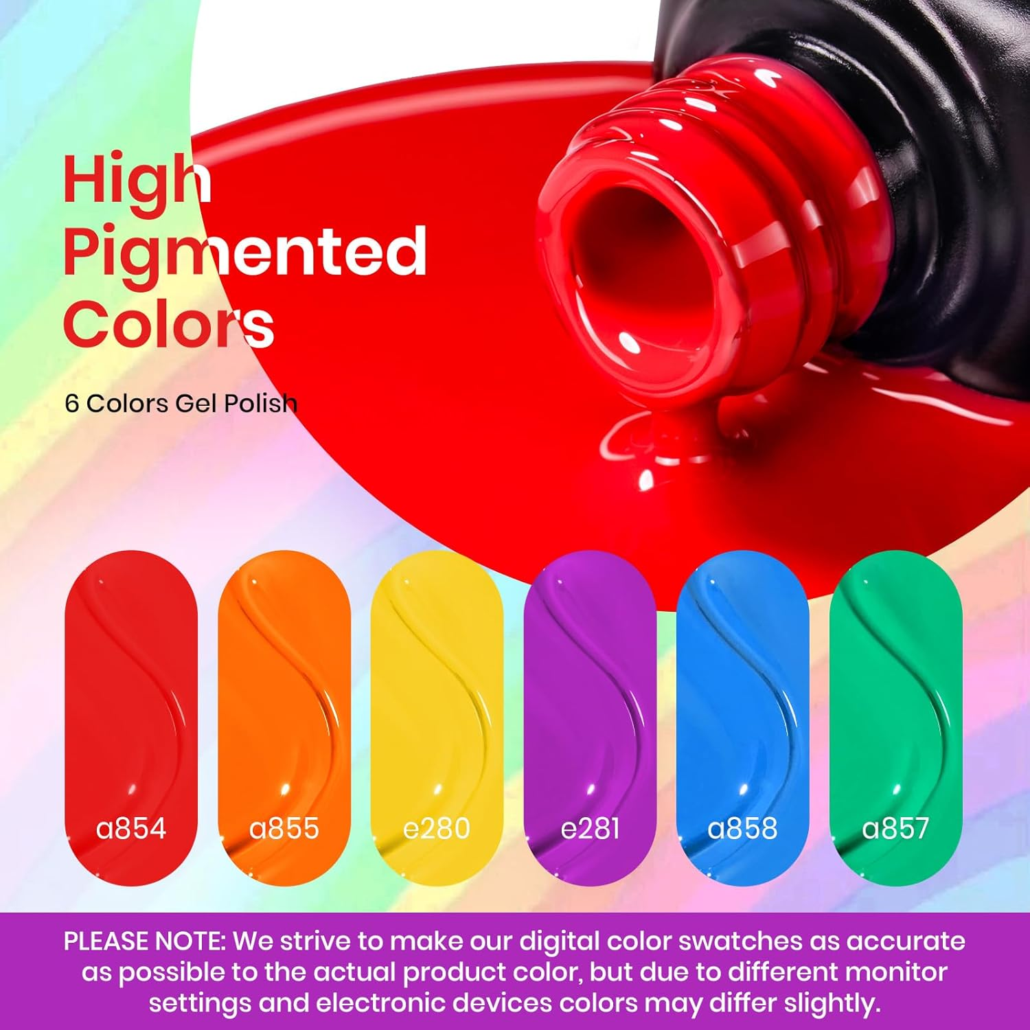 Beetles Gel Polish Gel Nail Polish Set, 6 Retro Colors Old School Collection Soak off UV Gel Polish Red Yellow Blue Orange Green Gel Polish Nail Art Design Manicure Kit Salon DIY image number 3