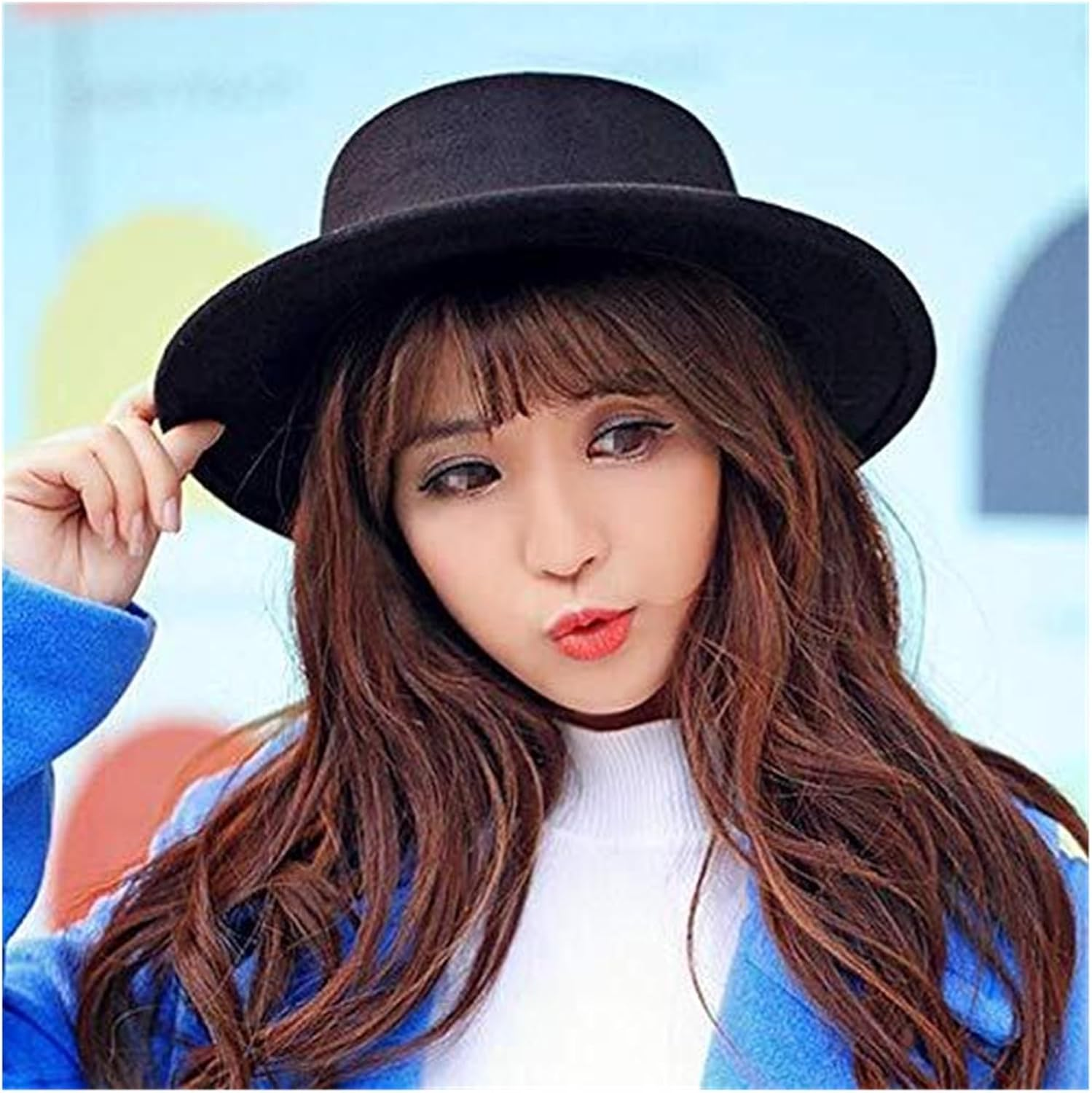 Classic Black Wool Blend Fedora Hat &ndash; Wide Flat Brim Pork Pie Style Elegant Black Fedora Hats for Men & Women Ideal for Weddings Parties Performances & Everyday Outfits image number 3