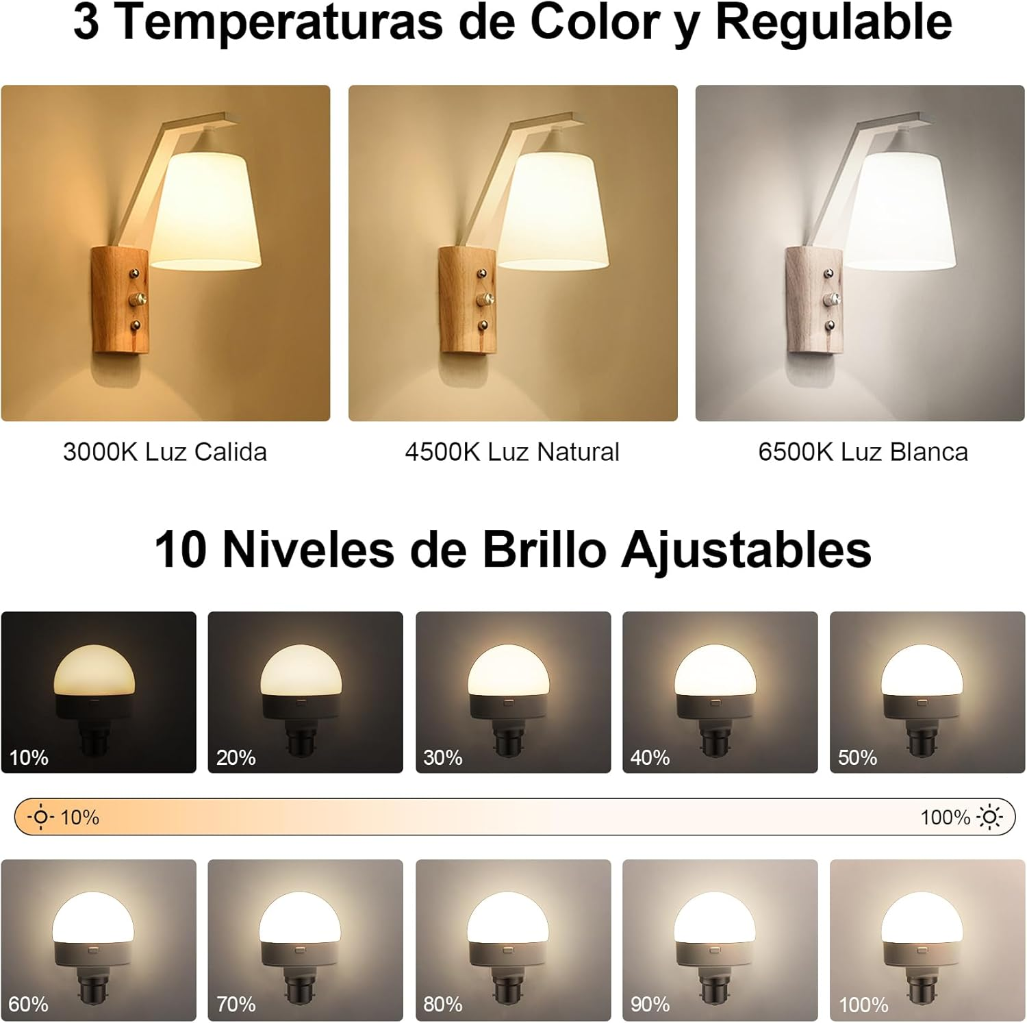 Eocean LED Rechargeable Light Bulbs, B22 Battery Operated Light Bulb, Wireless Light Bulb with 3 Colors & Timer, Magnetically Detachable, Emergency Battery Light Bulb for Non-Hardwired (2 Pack) image number 2