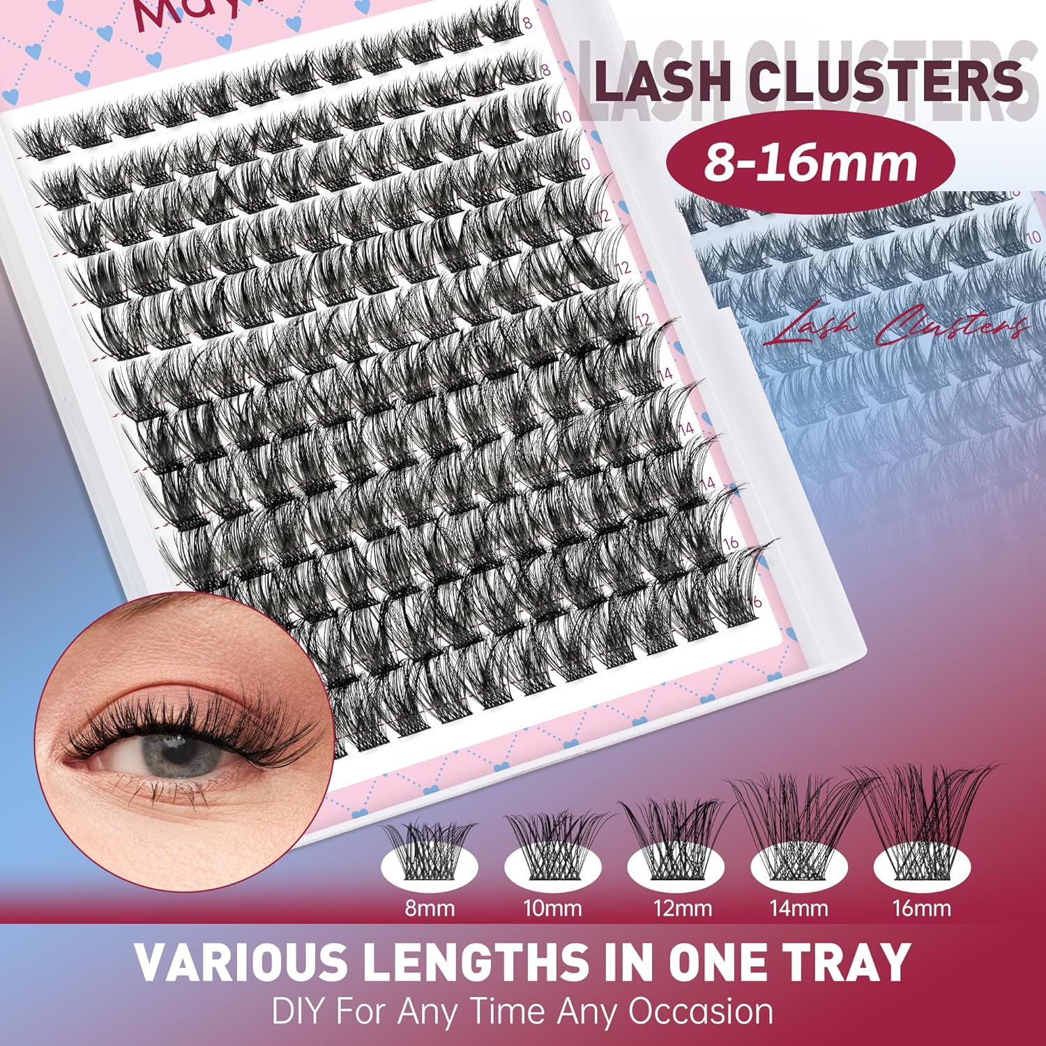 Mayhug Lash Clusters Kit Natural Cluster Lashes Wispy Mix 8-16Mm Eyelash Clusters 144Pcs Individual Lashes D Curl, 0.05 Super Thin Band DIY Cluster Eyelash Extensions(Silkmist Kit) image number 1