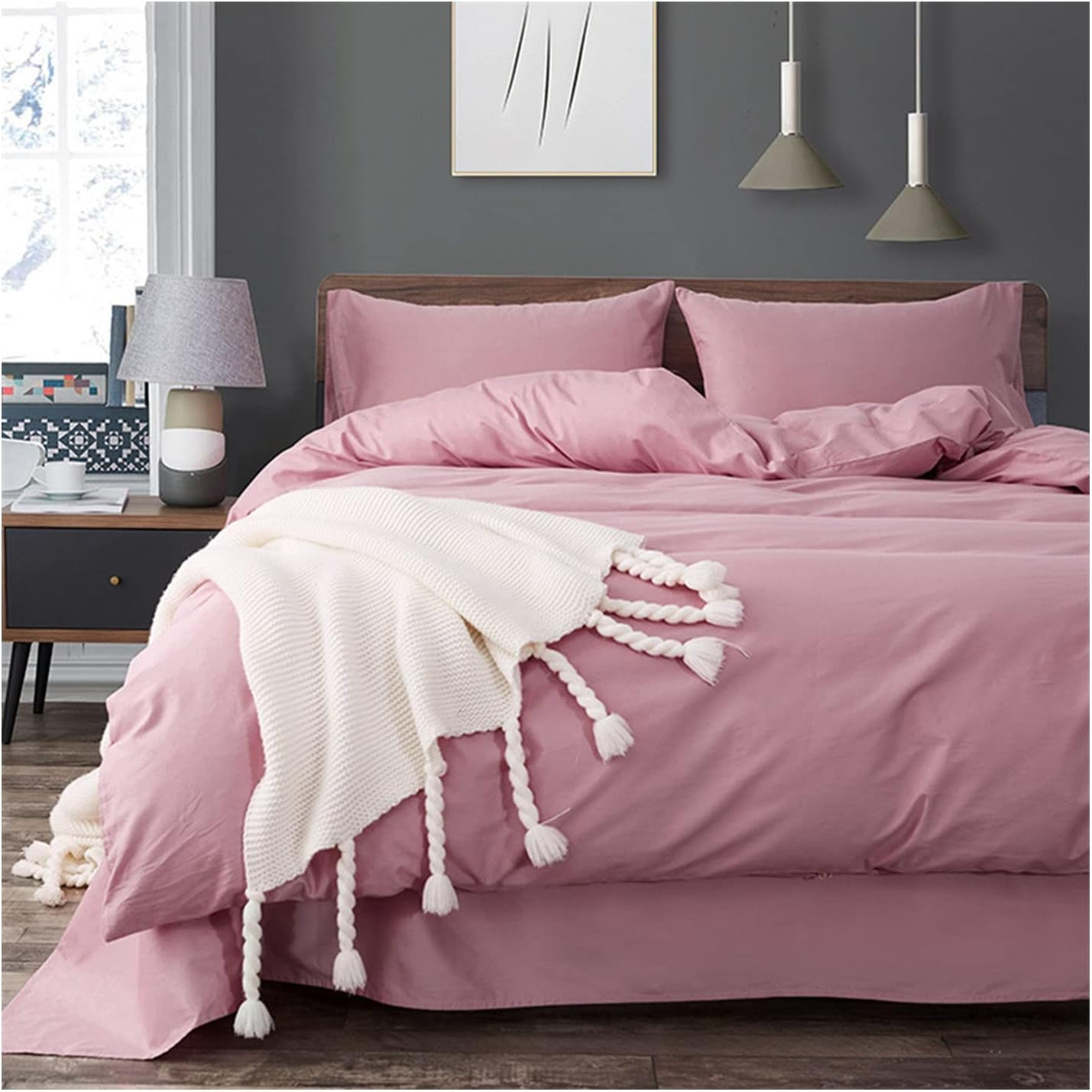 Bedding Duvet Cover Set Twin Double 3/4 Pieces 100% Cotton Comforter Quilt Cover Zipper Tie for Women Men&rsquo;S Bedroom Luxury Guestroom Decor (Color : Pink A, Size : 200X230Cm-180X200Cm) image number 2