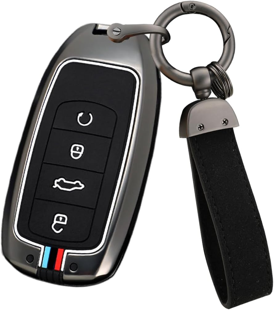 Ontto Metal Car Key Fob Cover Fit for Chery Tiggo 8 Pro plus New 5 plus 7 Pro Tiggo 7 Pro Max Omoda 5 C5 Key Holder Smart Silicone Key Case Shell Bag Keyring Keychain Auto Styling Accessories Silver 2