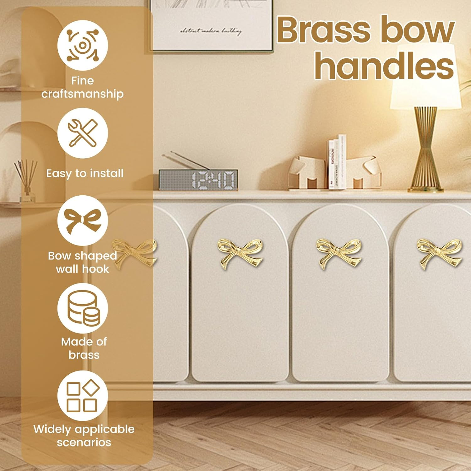 HJJWNDDNG 8Pcs Brass Bow Shape Cabinets Knobs, Gold Knobs for Cabinets Drawer Pulls Decorative Bow Knobs Cupboard Pull Handles, Cabinet Hardware Dresser Wardrobe and Drawer Pulls image number 5