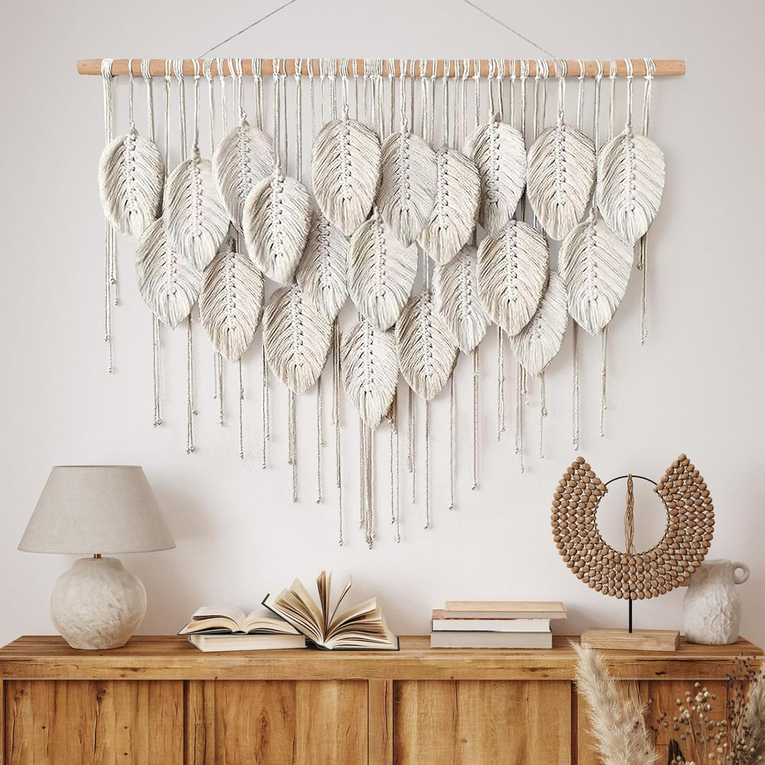 LOMOHOO Macrame Wall Hanging Boho Beige Leaves Tapestry Bohemian Handmade Woven Wall Art Decoration for Bedroom Living Room Apartment Dorm Gallery Perfect Handmade Gift Ideas image number 5