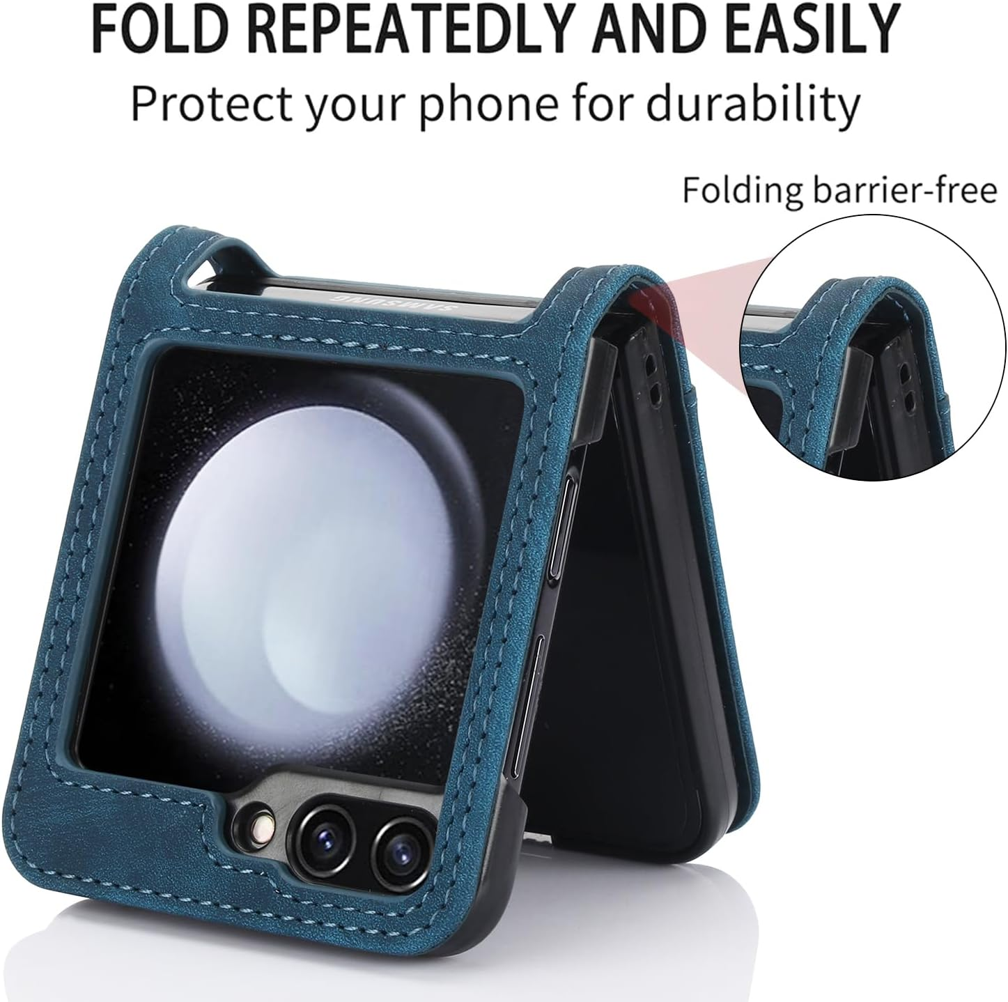 KQXG Case for Samsung Galaxy Z Flip 7 Fe/Samsung Galaxy Z Flip 6 - Shockproof Protective Case, Mobile Phone Case Made of Synthetic Leather, PC Inner - Blue image number 1