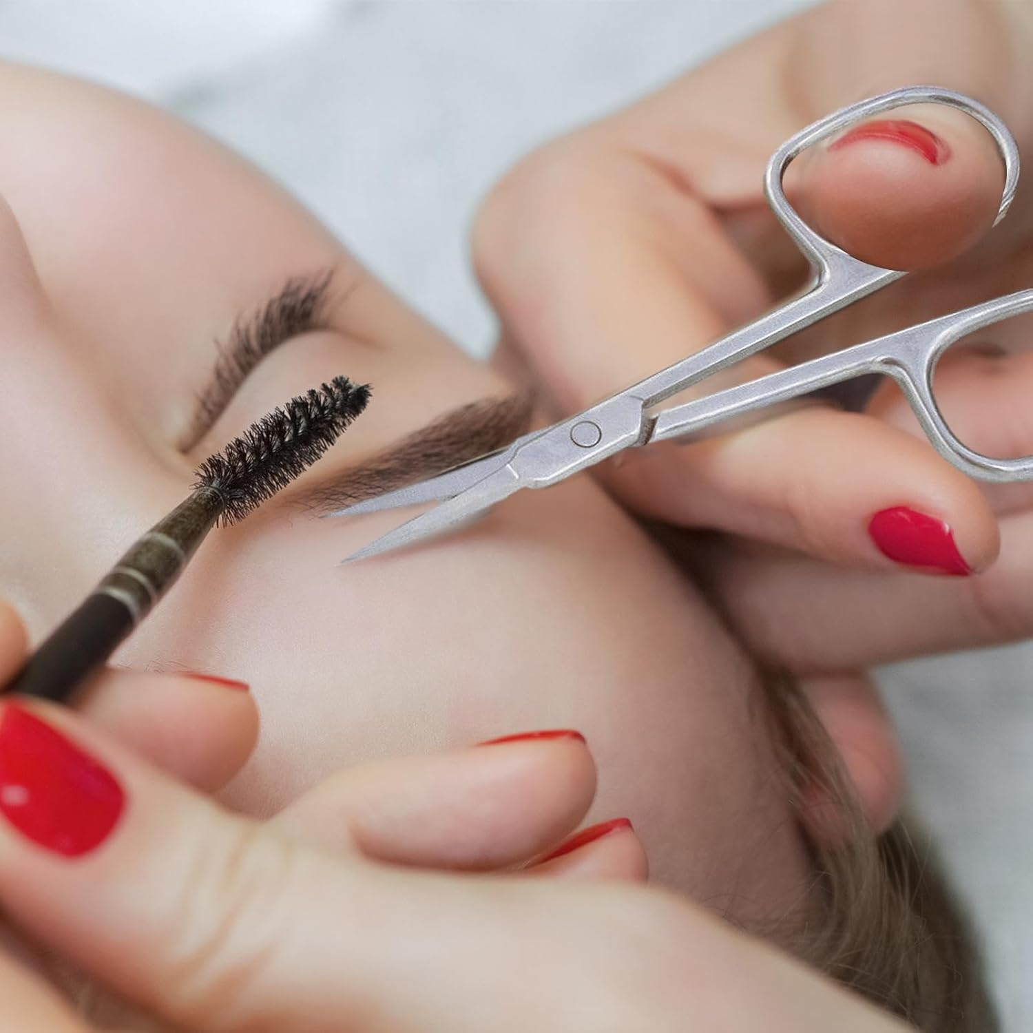 BUNIQ Stainless Steel Curved Eyebrow Scissors | Extra Fine Curved Eyebrow Scissors for Women | Beard/Nose Hair/Mustache/Eyelash Grooming Tool | Silver