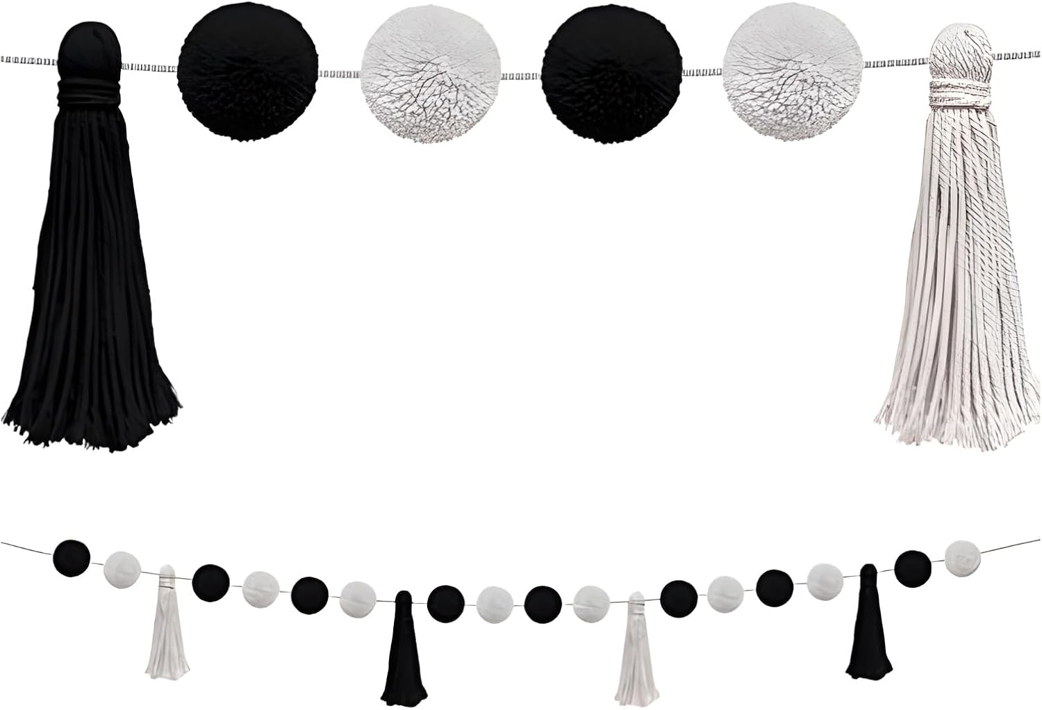 Pom Pom Garland for Classroom Boho, 74.8 Inch 16 Felt Ball Bulletin Board Garland, Colorful Yarn Tassel Banner Garland, Hanging String Decorations for Party Desk Nursery Wall Decor (Black & White) image number 1