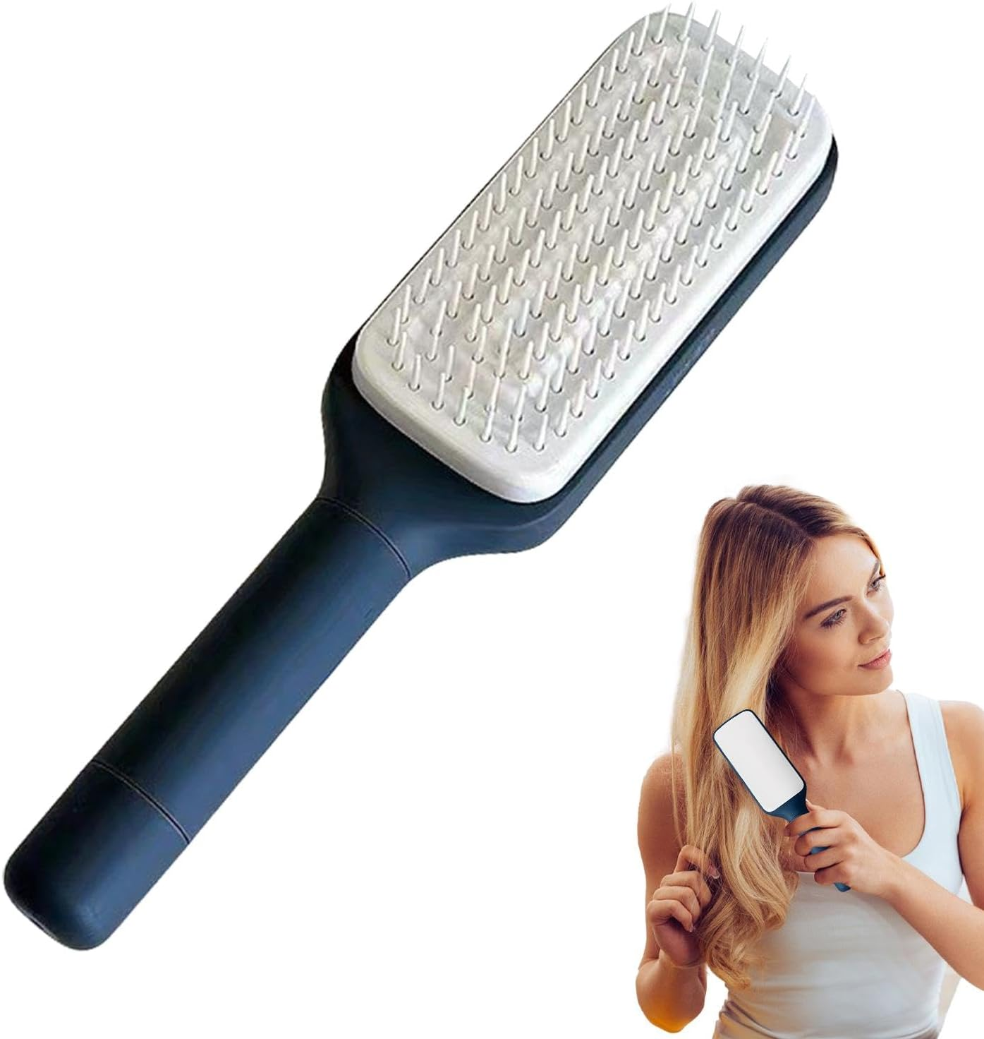 CARRORABI Easy Clean Self-Cleaning Massage Hair Brush - Multipurpose Anti-Static Comb for Men & Women(Gray) - Gray image number 4