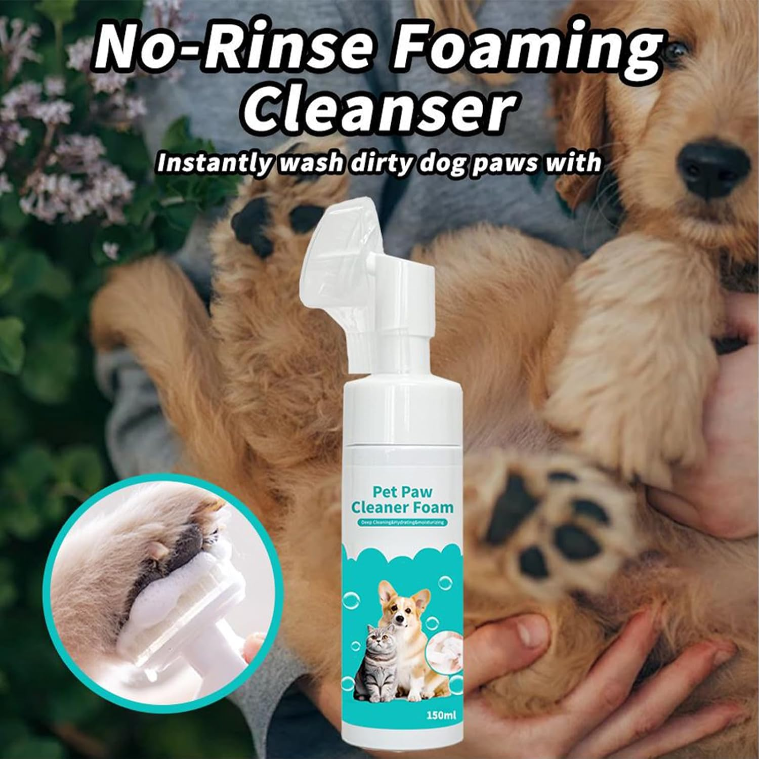 Pet Paw Cleaner Foam -No Rinse Unscented Foaming Shampoo,Gentle and Effective Pet Paw Cleaner for Cats and Dogs,Keep Your Pet'S Paws Clean and Moisturized. (150 Ml) image number 2