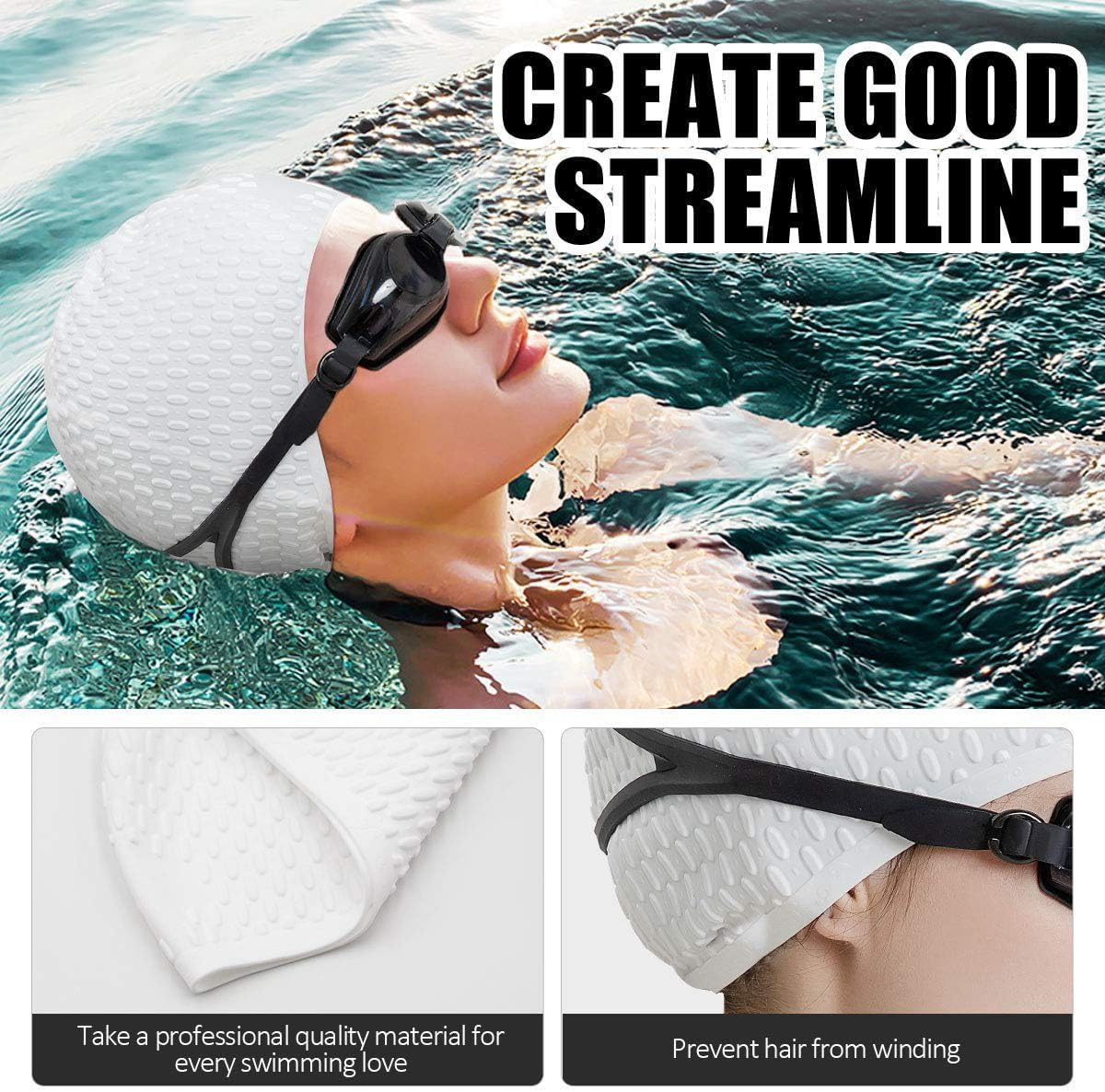 Kvadouly Premium Silicone Swimming Cap - Comfortable Fit for All Hair Types, Includes Ear & Nose Protection image number 2