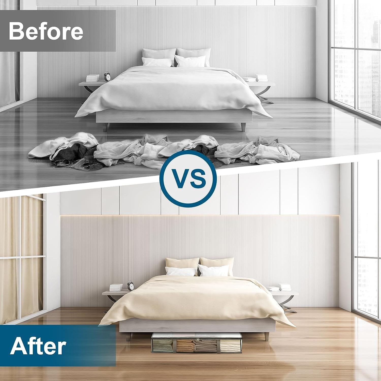 2 Pack under Bed Storage Containers Bins, Humid-Proof Plastic Underbed Storage Bins, Clothes Storage and Organization Bags, under the Bed Blanket Storage with Handles for Clothes, Bedroom image number 3