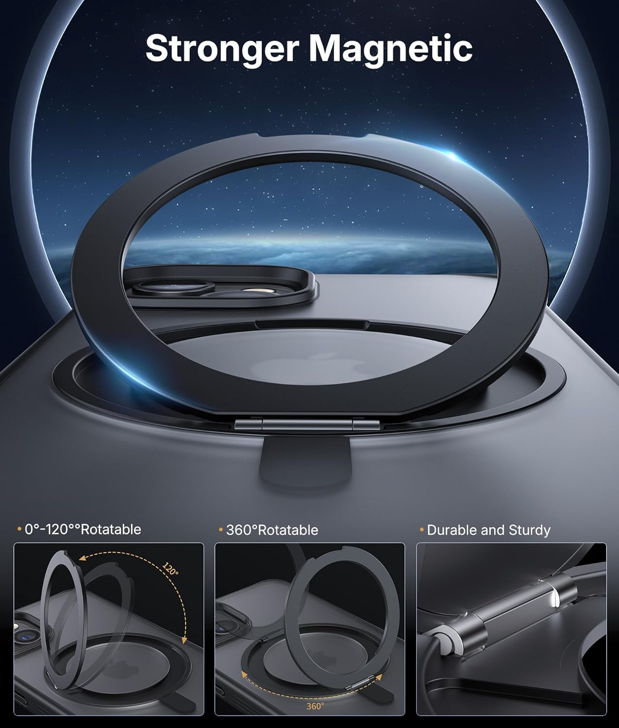 NIMASO for Iphone 13/14 Case with Ring Stand 360&deg;Rotatable, Compatible with Magsafe, Shockproof Military-Grade Protection, Translucent Matte Back Slim Magnetic Phone Case 6.1 Inch, Black image number 1