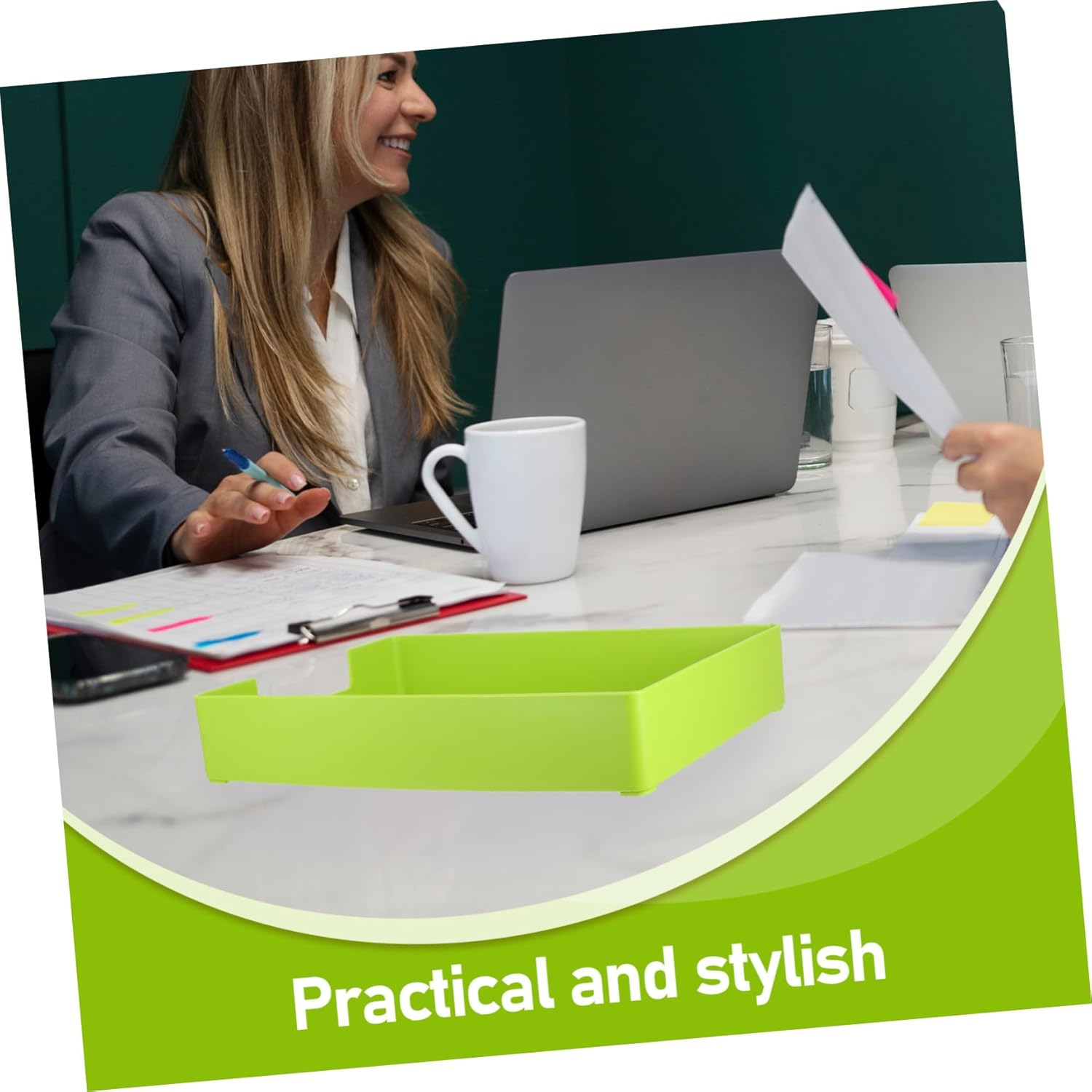 SECFOU Versatile Stationery Office Product Square Shape Desktop Organizer Paper Organizer Desk Tray Document Receipt Storage Box image number 3