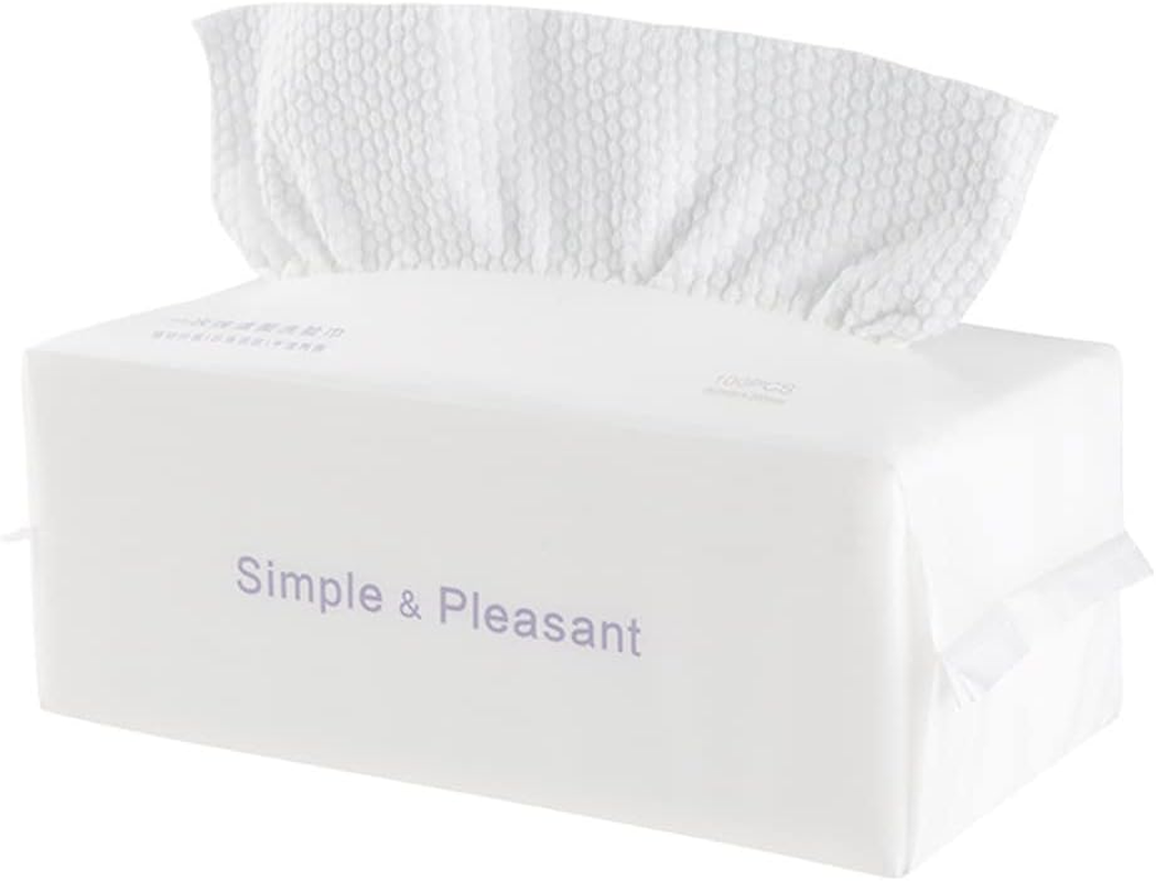 2Packs Cotton Wipe; Soft Safe Non Allergenic Baby Care Tissue, Absorbent Wipes for Washing Face Eye Makeup Remover and Nail Polish，Wet/Dry Disposable Use Facial Wipe (Plain, 20X15Cm) image number 3