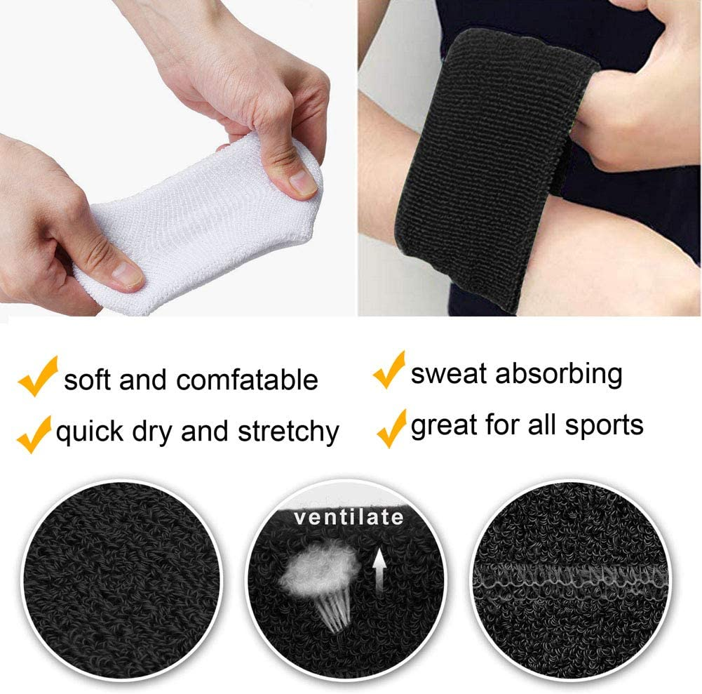 6 Pieces Wrist Sweatbands, Elastic Cotton Sweat Bands Wristbands, Thick Cotton Terry Cloth Wristbands for Tennis, Basketball, Running, Gym, Working Out image number 4