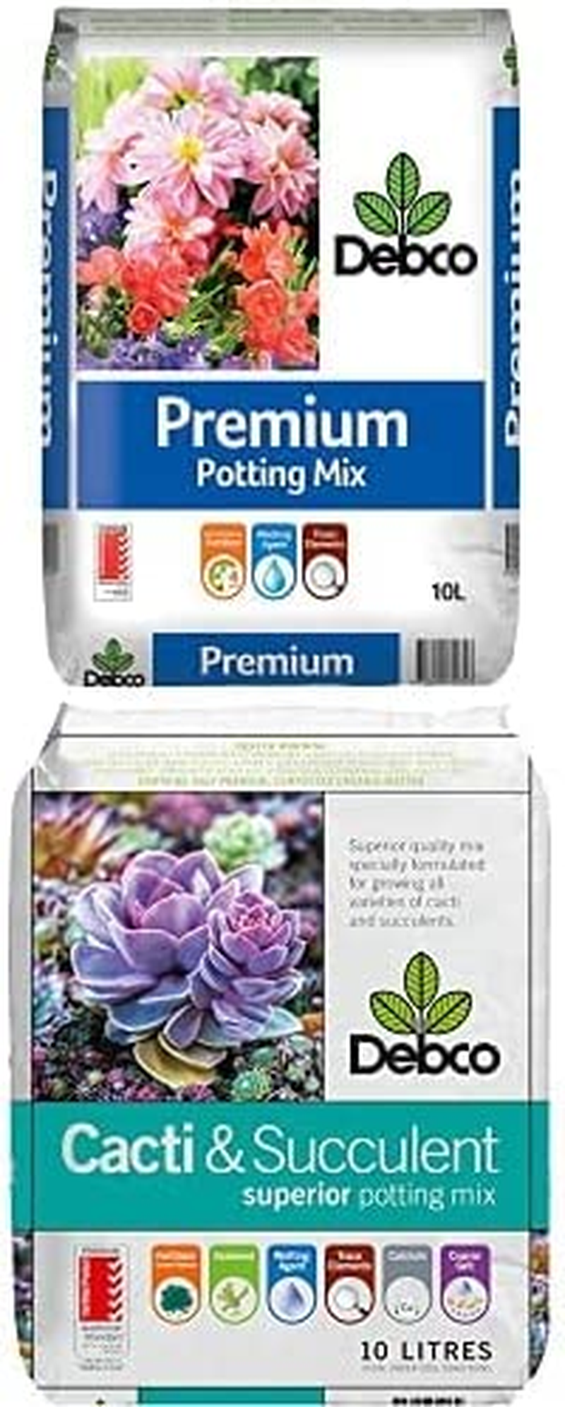 Debco Premium Potting Mix (10L) + Debco Cacti and Succulent Premium Potting Mix (10 L)
