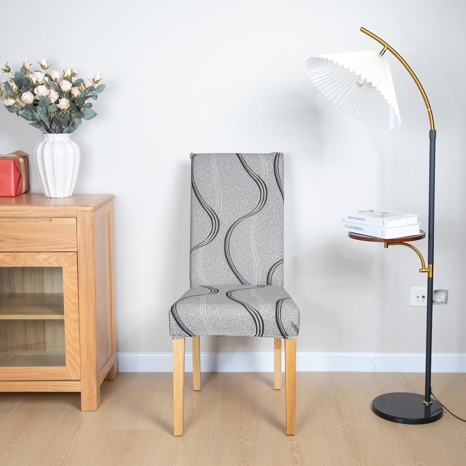 Hyper Cover Stretch Dining Chair Covers with Patterns (Grey Moonlight, 4 Pcs) - Easy Installation, Highly Stretchable, Perfect for Dining Chairs Protection image number 6