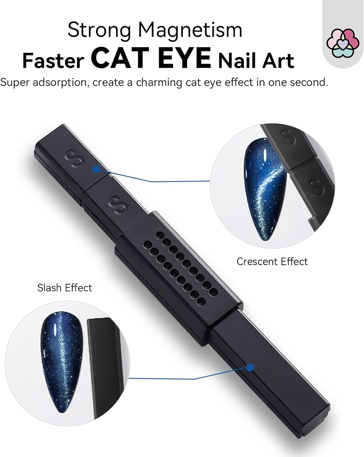 SAVILAND Cat Eye Magnetic for Nail: 9PCS Cat Eye Gel Nail Polish Magnet Tools Set Strong Suction Nail Magnet Nails Square round Magnet Stick Diverse Cat Eye Effect Double Ended Nail Salon Art Tools image number 6