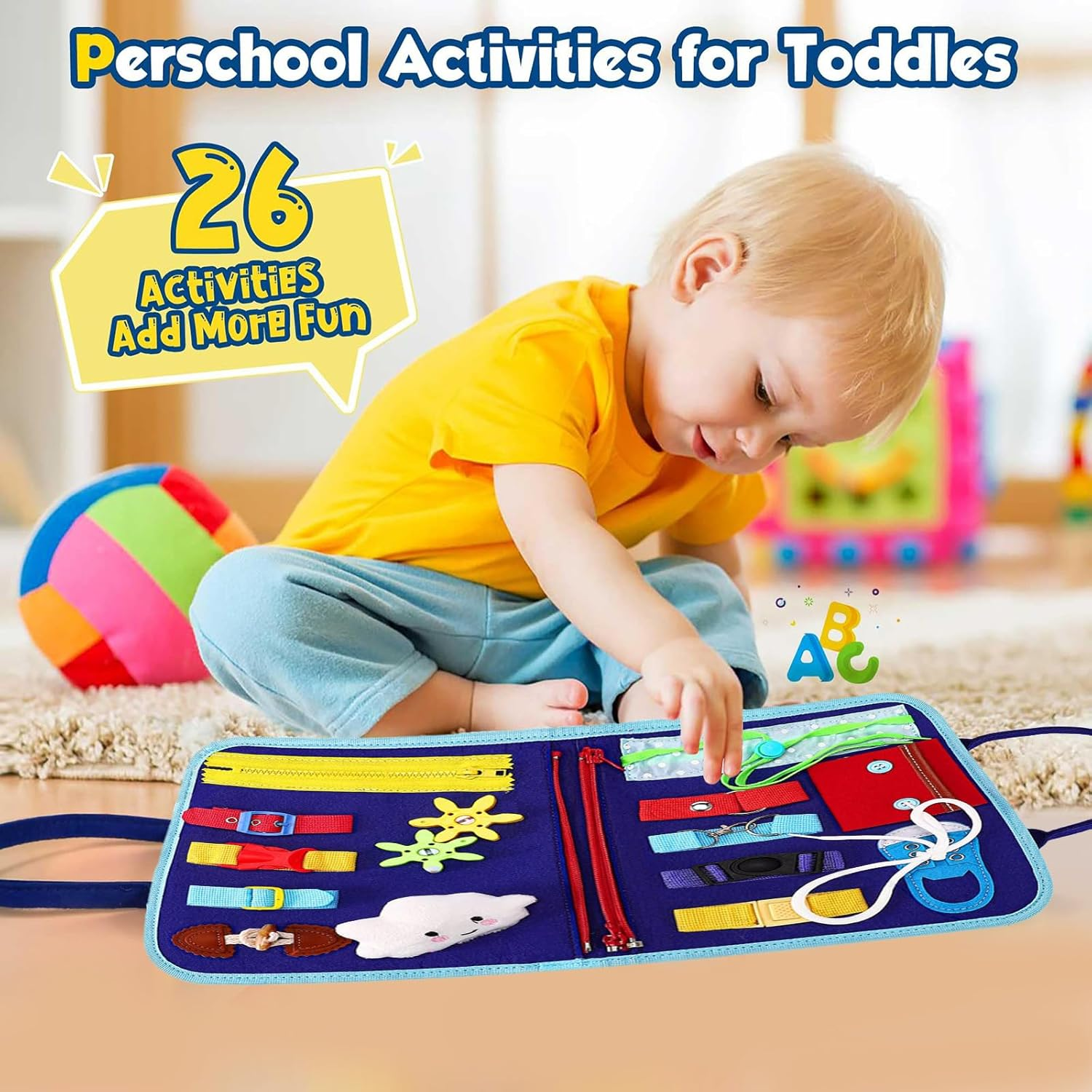 Busy Board Montessori Toys for Toddlers 2 to 5 Years Old, Sensory Board Educational Activities for Learning Fine Motor Skills, Gifts for Girls Boys Car Plane Travel Quiet Book image number 1