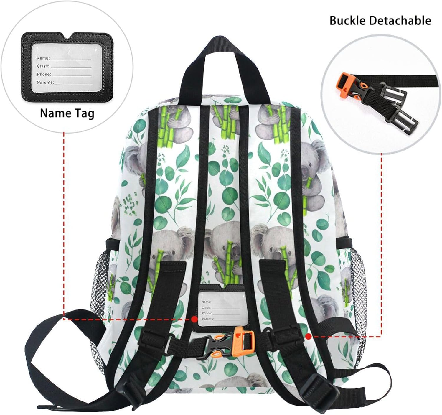 RPLIFE Backpack for Toddler Boys Girls, Cute Koala Green Leaves White Little Kid'S Backpacks Small Preschool Backpacks, 3-8 Years image number 2