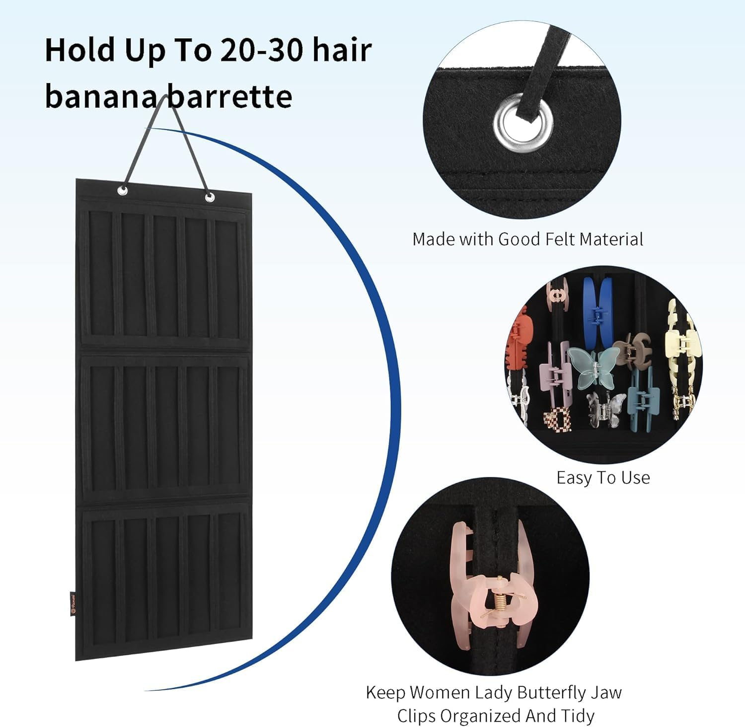 Hanging Hair Claw Clips Holder for Women, Claw Clips Storage Organizer for Lady, Hair Banana Barrettes and Butterfly Jaw Display Stand Holder (Pink, 104 * 35CM) image number 5