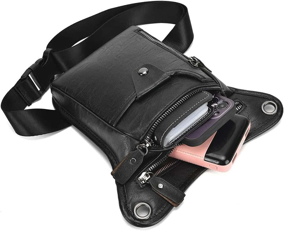 Vintage Leather Waist Pack Drop Leg Bag for Men Belt Hip Bum Bag (Black, 15 * 4 * 23Cm) image number 1