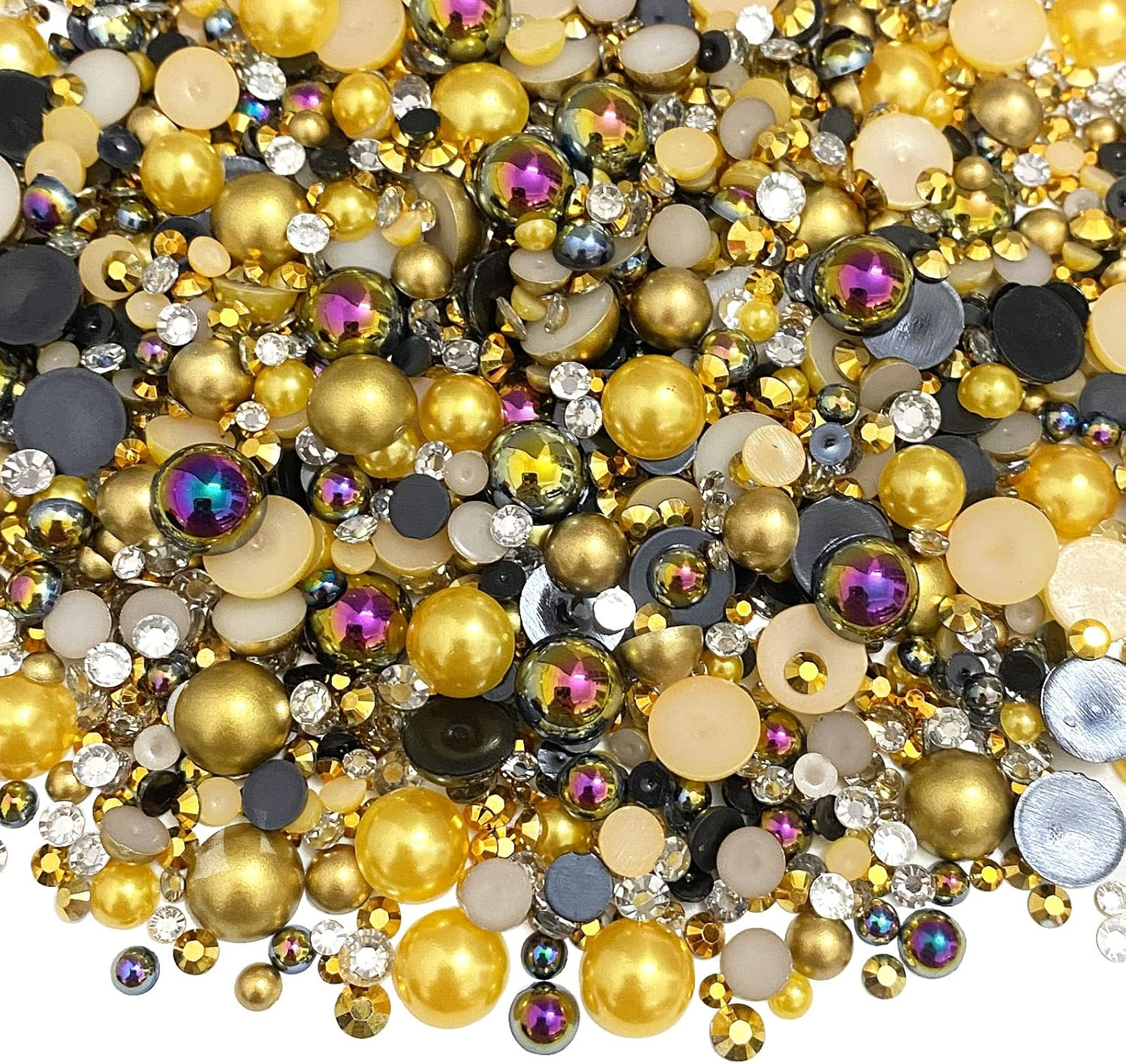 50G Mix Flatback Resin Rhinestones Half round Pearls Mixed Size 3Mm-10Mm AB Color Half Pearls Resin Rhinestones for DIY Craft Nail Art Shoes Clothes Tumblers Scrapbooking (Gold Series) image number 3