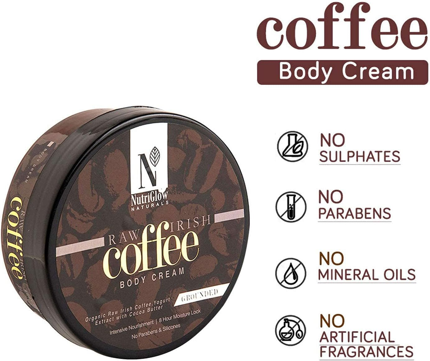 NUTRIGLOW Natural'S Raw Irish Coffee Body Cream Organic Raw Irish Coffee Yogurt Extract with Cocoa Butter Intensive Nourishment 8 Hour Moist Lock 200 Gm image number 1
