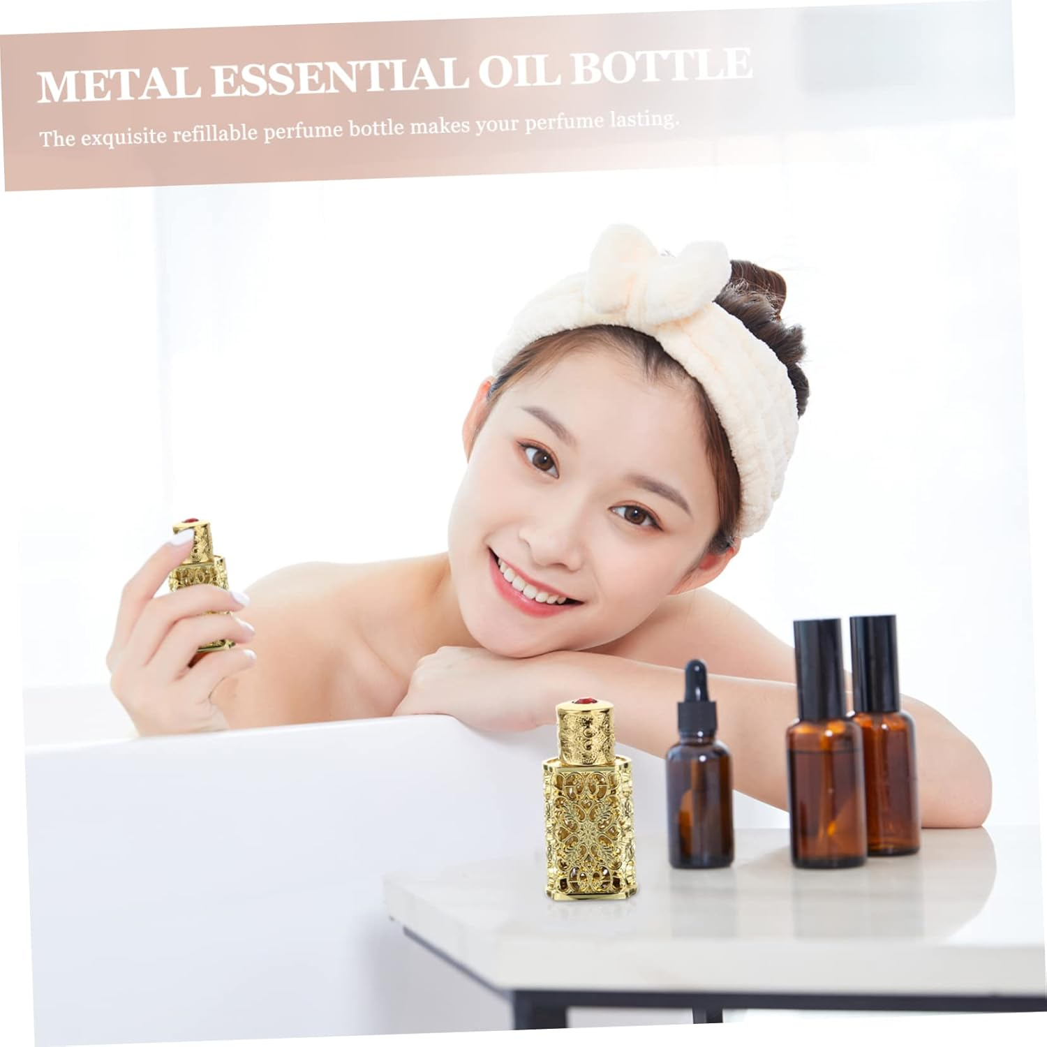 Outanaya 3Pcs Leakproof Travel Perfume Atomizer 3Ml Essential Oil Bottle Metal Glass Engraved Diy Craft