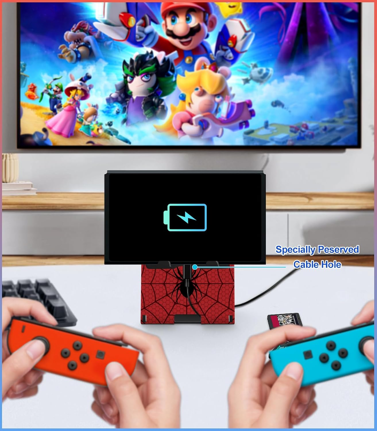 Lotadilo for Nintendo Switch Stand Holder Cute - for Nintendo Switch Holder Stand for OLED Boys Girls Teen Girly Design Cool Style Adjustable Portable Foldable Switch Accessories, Black Red image number 3