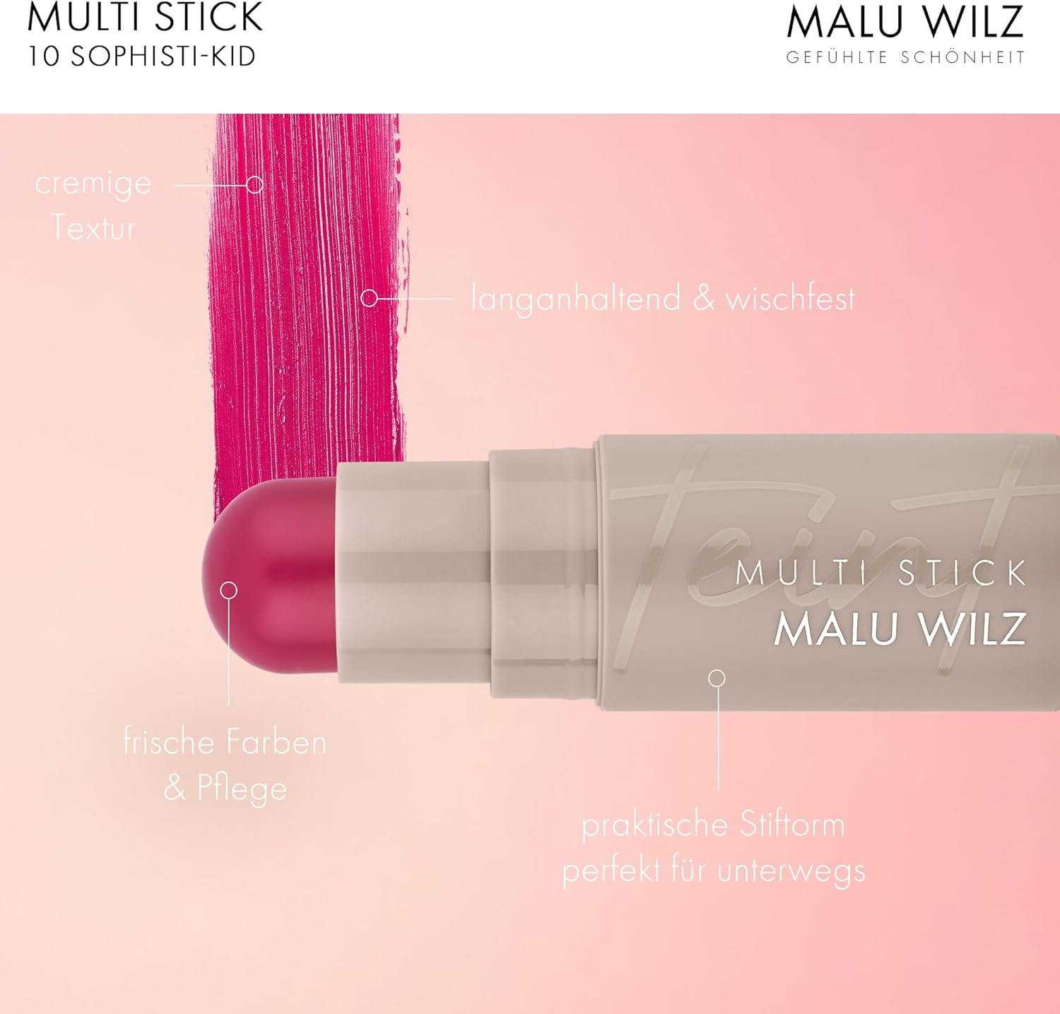 Malu Wilz Multi Stick No. 10 for Cheeks & Lips I Creamy Makeup Stick with Mango Butter, Vitamin E & Jojoba Oil I Natural Blush & Lip Tint I Smudge-Proof Long Lasting I for All Skin Types image number 3