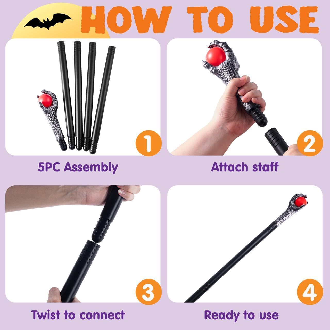 Spooktacular Creations Halloween Costumes Walking Cane Red Fire Dragon Claw round Wands with Fire Wizard Staff Stick Accessories for Halloween Party Pretend Play Costume, Halloween Dress Up image number 6