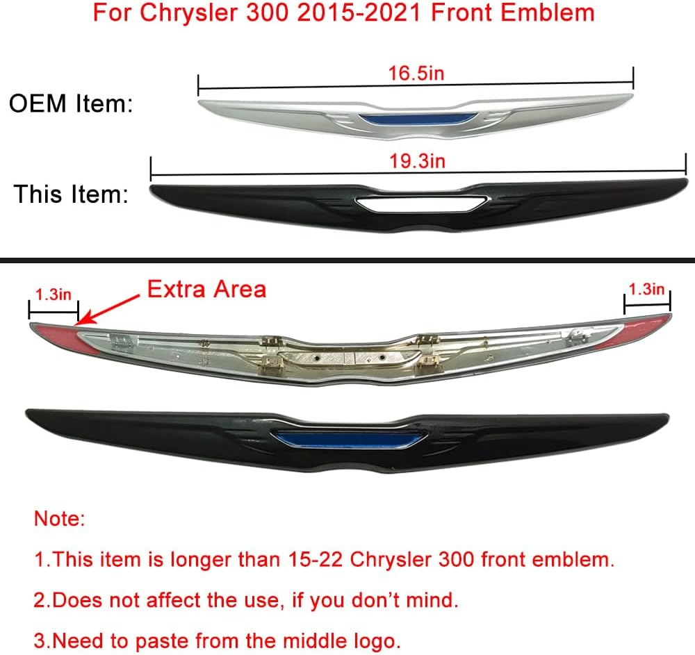 Kolya Glossy Black Exterior Front Bumper Center Grille Emblem Cover Grill Badge Molding Trim for Chrysler 300 300C Accessories 2011-2023