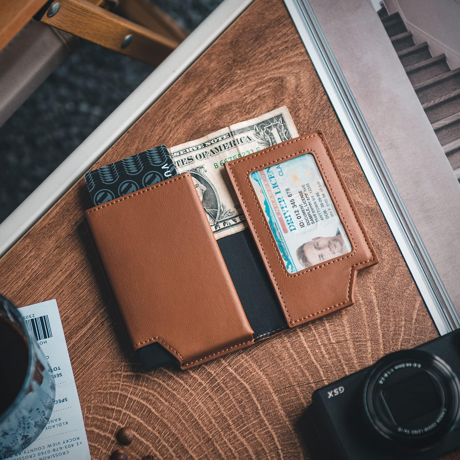 VULKIT Men'S Wallet Minimalist Pop up Card Holder RFID Blocking Magnetic Closure Leather Wallet with ID Window for Cash & Credit Cards up to 11 Cards - Brown image number 6