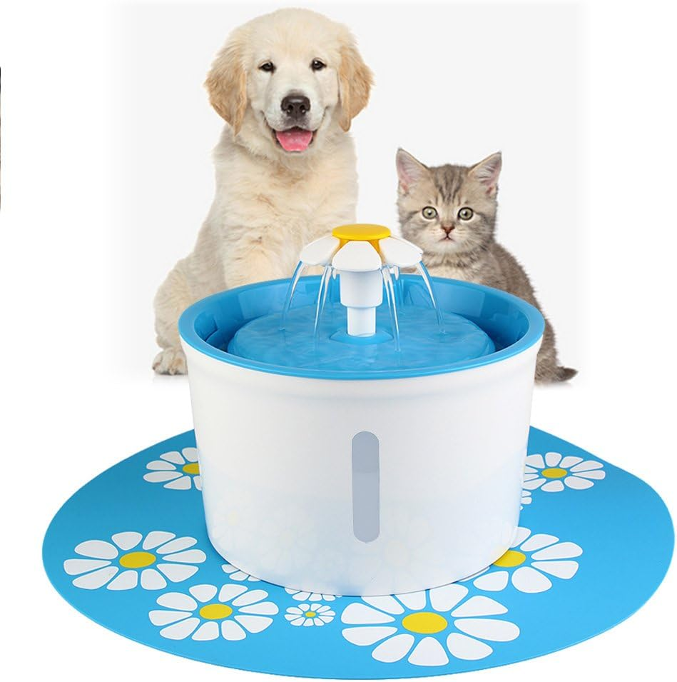 Cat Drinking Fountain Cat Dog Pet Water Fountain Flower Automatic Water Cat Bowl with Free Water Fountain Filter and Silicone Pad, Upgraded 1.6 Liter/54 Oz Pet Water Dispenser (Blue)