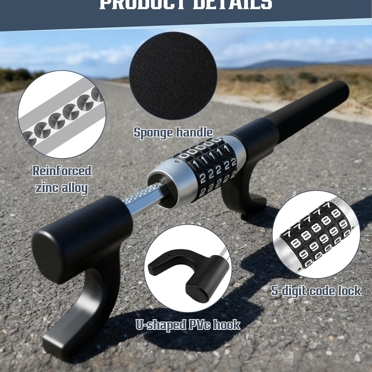 Steering Wheel Lock,Retractable Car Security anti Theft Lock,Heavy Duty Keyless Password Car Device Steering Wheel Lock with Double Hooks Design for Enhanced Vehicle SUV Vans Truck Protection image number 5