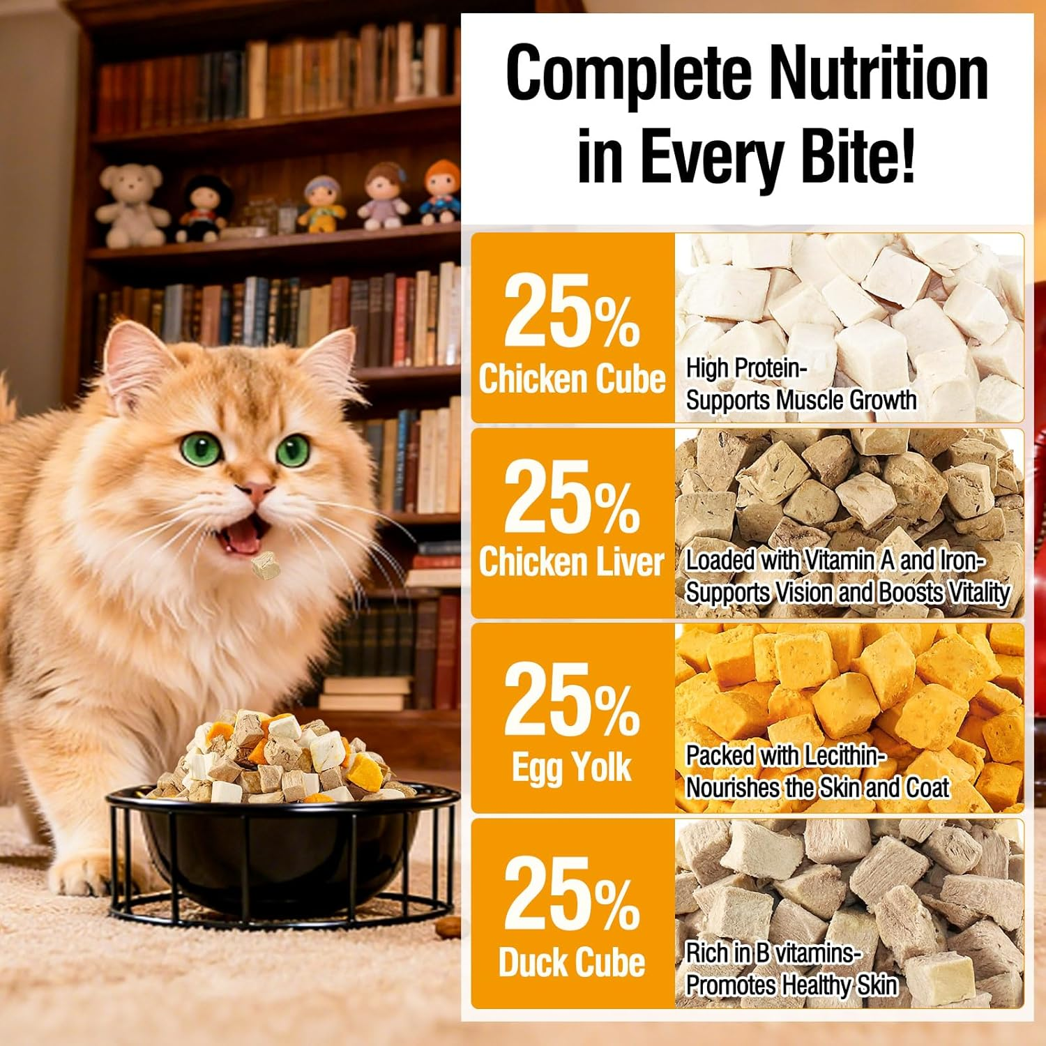 Freeze Dried Cat Dog Treats, 4 in 1 Meat Chicken Duck Egg Yolk Chicken Liver, Cat Dog Food Snack (100G) image number 5