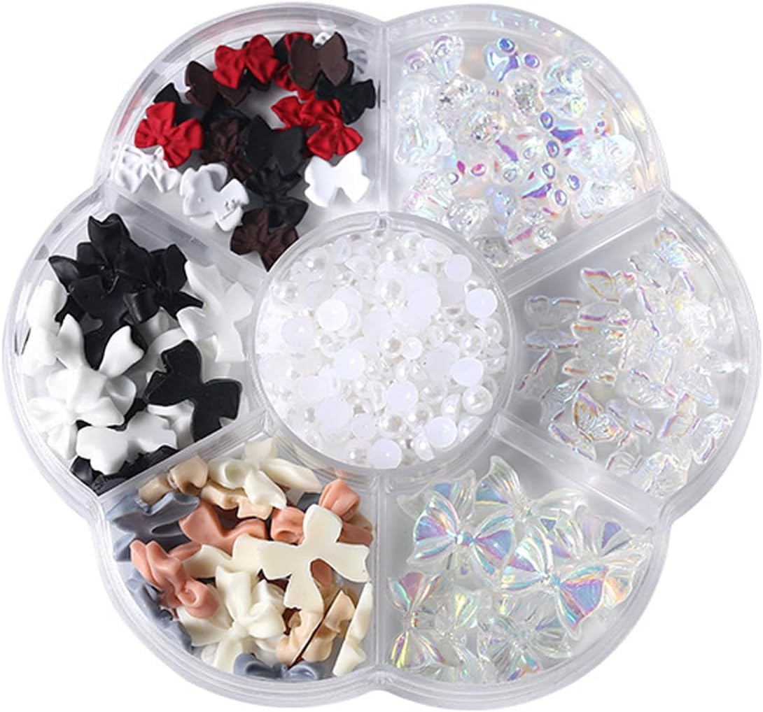 7 Style Nail Charms,Colorful Bow-Knot Nail Stud Rhinestones Crystal, 3D Bow-Knot Colorful Nail Charms Set for Women Girl Nail Stones Design DIY Decoration Jewel Stones Nail Art Rhinestones (Resinous)