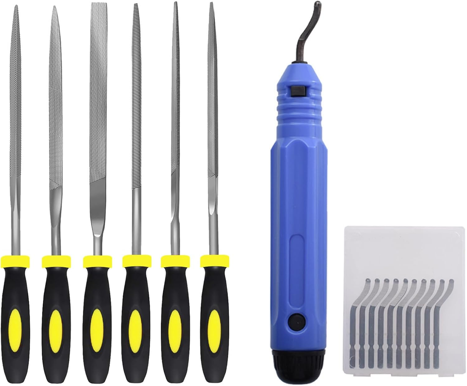 Weidllys Deburring Tool Kit,With 6Pcs Needle Files.A Anti-Slip Handle and Pack of 10 Deburring Blades, for Wood, Metal, Plastic, Aluminum, Copper and Steel image number 4