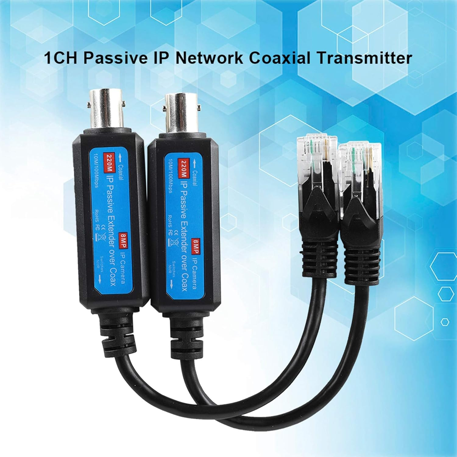 IP Passive Extender Ethernet over Coax, Passive IP Network Coaxial Transmitter Receiver Extender for IP NVR Camera image number 5