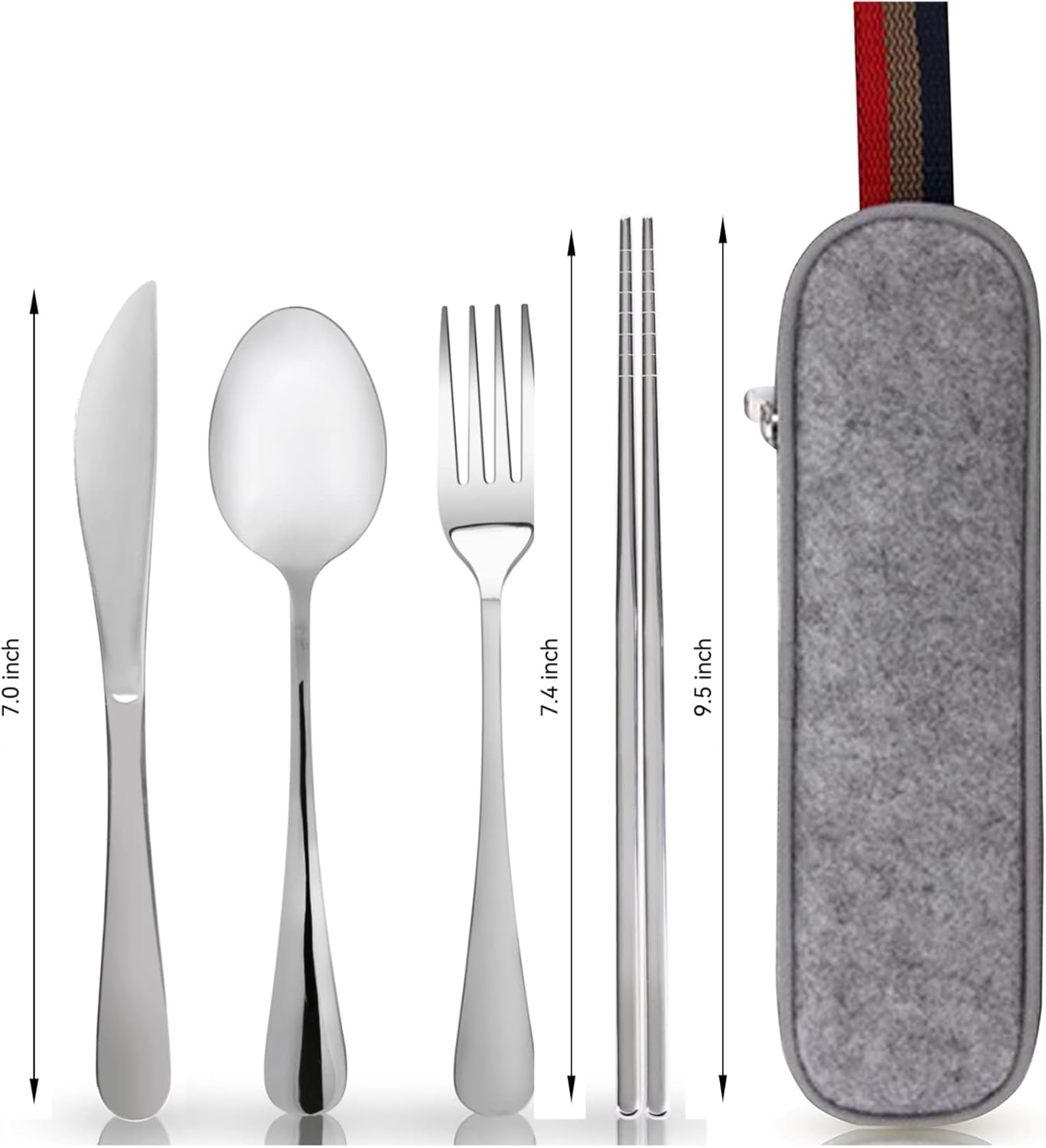 Travel Cutlery Set Portable Cutlery Set Camping Utensils Set Including Knife Fork Spoons Straws Chopsticks Cleaning Brush Reusable Stainless Steel Flatware Set (Sliver) - Rainbow image number 3