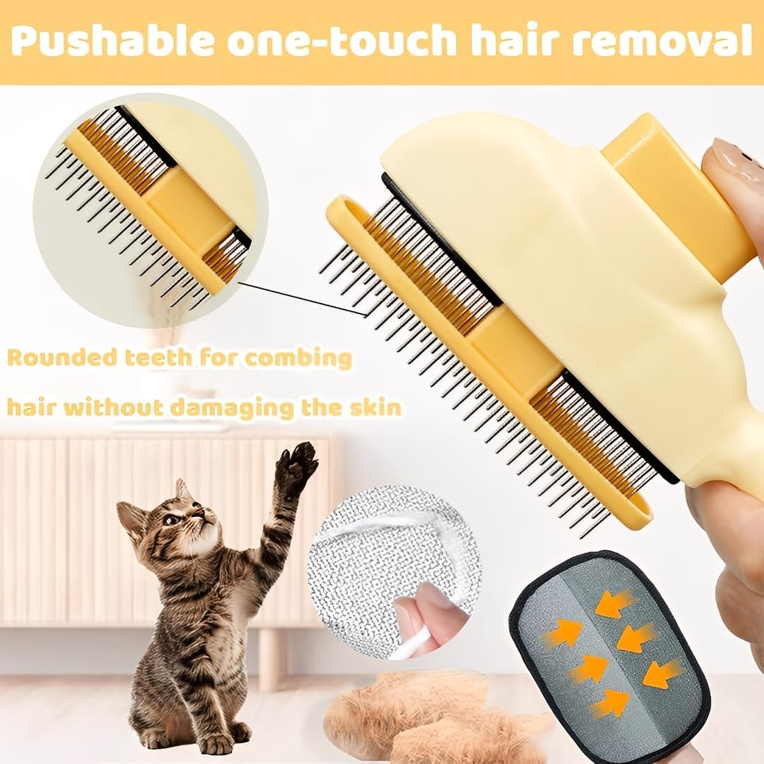 JYNVO Cat Brush, Cat Comb, Fur Flash Brush for Quick Cleaning of Lost Hair, Detangles Knots & Removes Fleas Gently, with 1 Glove image number 2