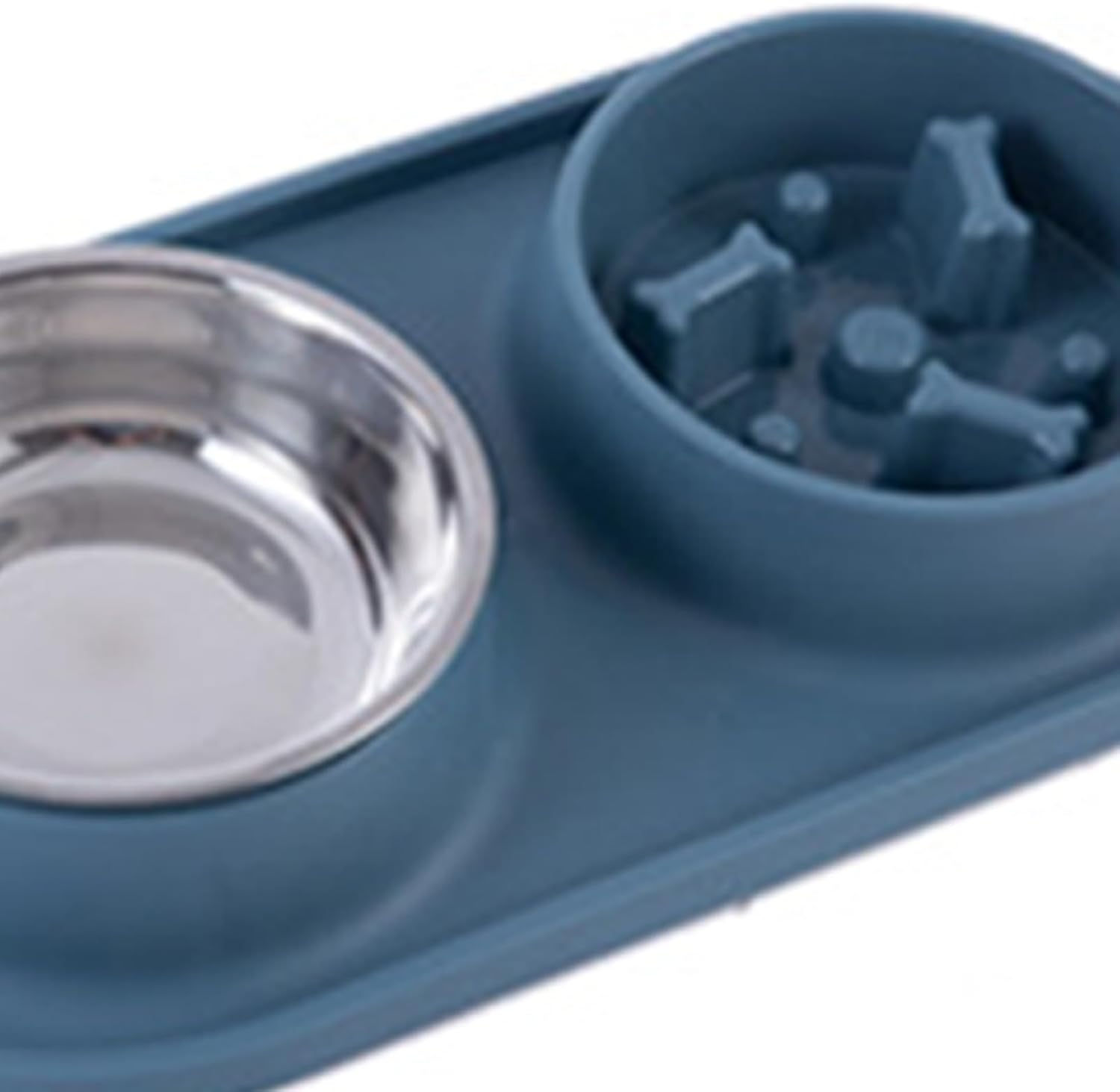 Double Pet Bowls, Dual Dog Feeder Bowls Silicone Stainless Steel Cat Food Water Bowls, Dog Bowls Set Cat Food Bowl Dog Water Bowl Pet Feeder Dish Slow Feeder for Small Large Pets(Blue) - Orange image number 2