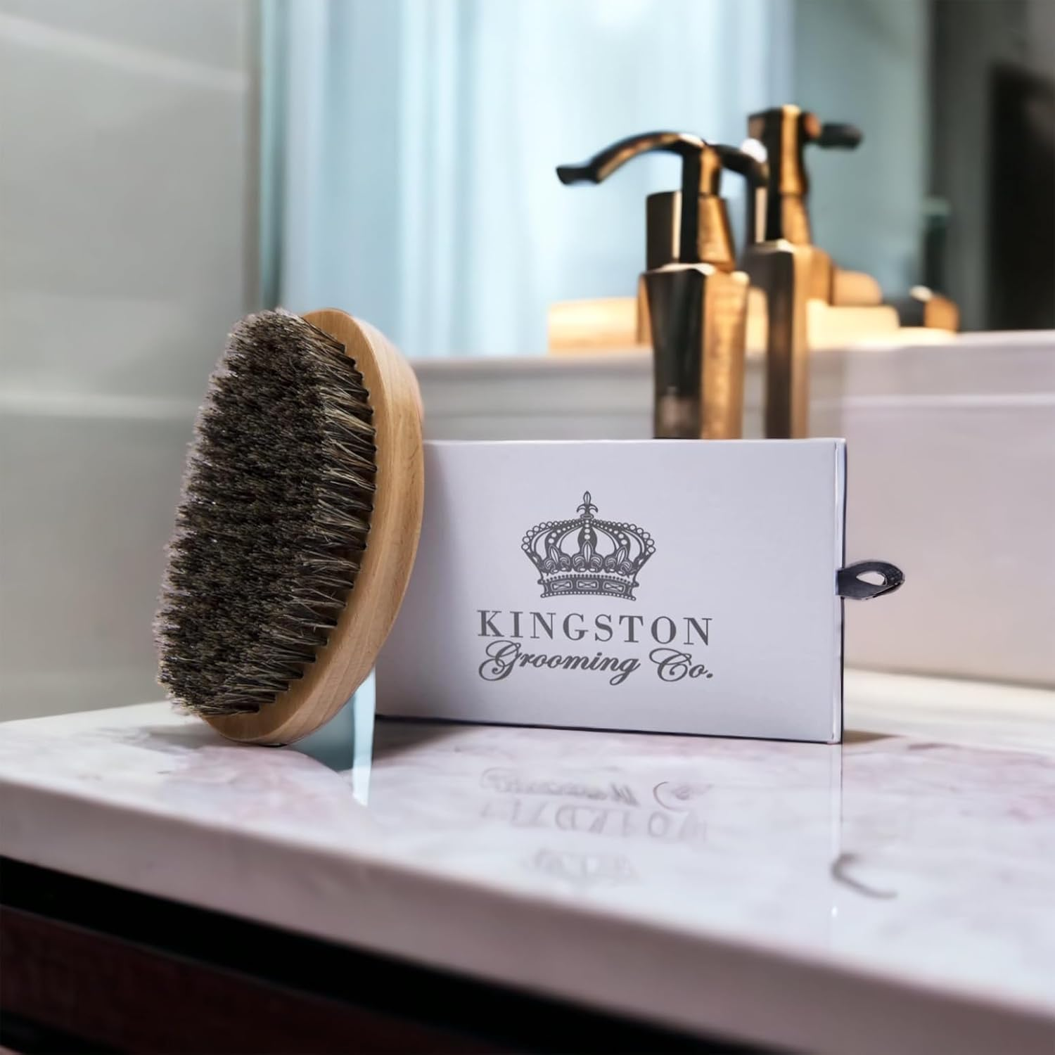 Kingston Grooming- Professional Quality 100% Natural Wooden Dual Boar Hair Bristle Beard and Hair Brush for Men. Solid Beechwood and Engraved Contour Design with Travel Case. image number 5