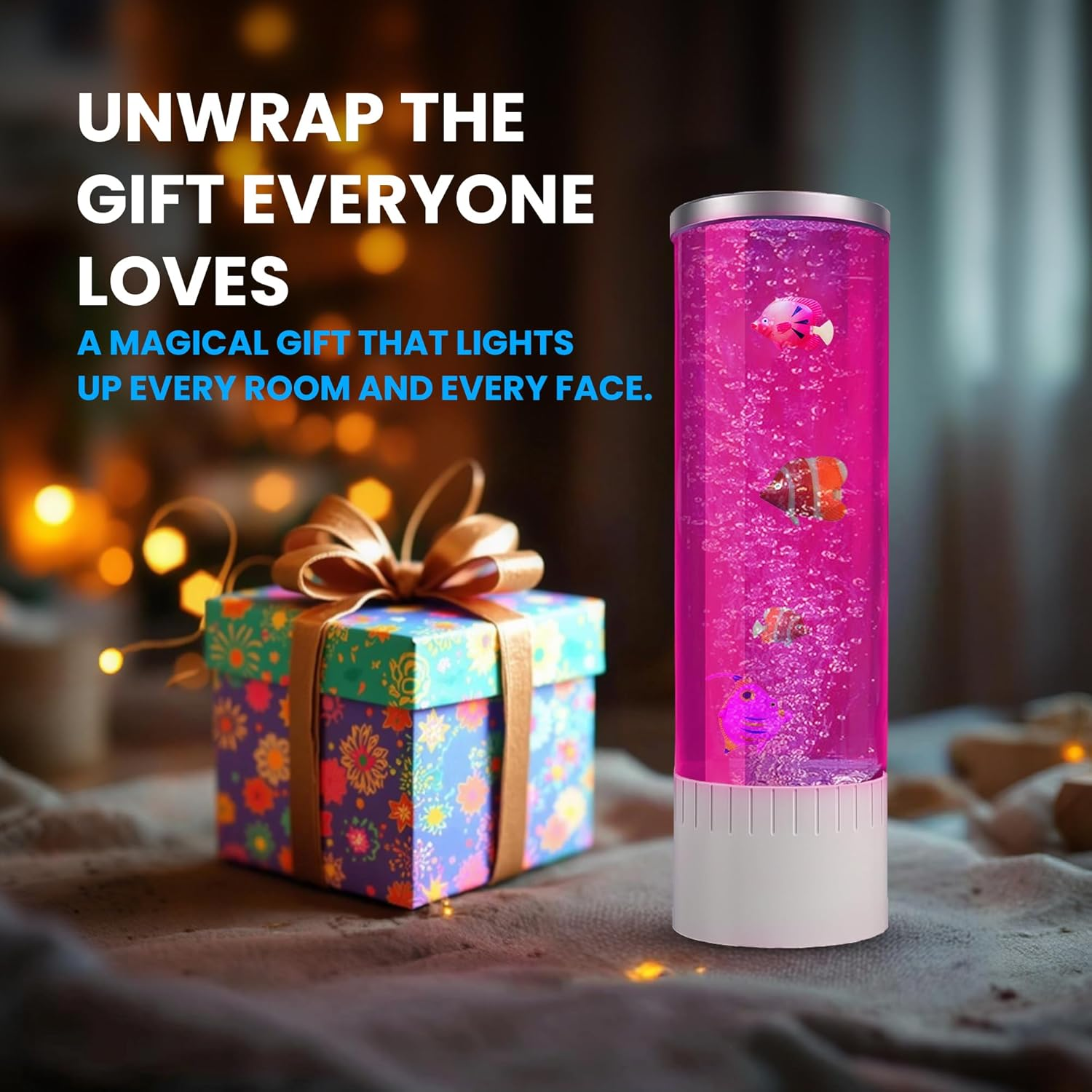 Nixyun Bubble Lamp | 7 Colour Changing LED Lamps | Fake Aquarium Night Light | Artificial Fish Tank with Moving Fishes | Home Decor, Mood Lamp for Kids, Adults, Sensory Lights for Autism & ADHD