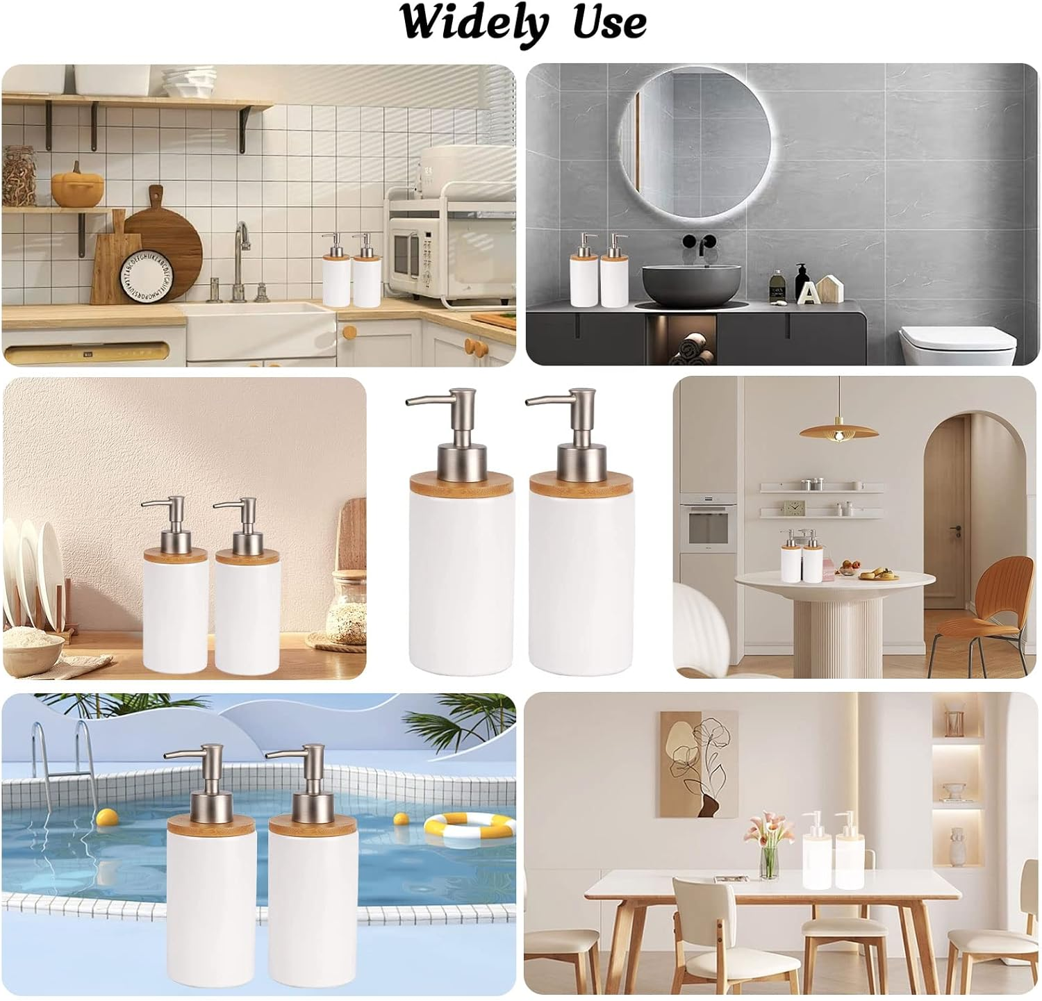 TOWEBOORY 2Pcs Bathroom Soap Dispensers, 13Oz Ceramic Hand Wash Dispenser, Empty Refillable Shampoo Bottles with Pump for Hand Soap, Dish Soap, Lotion (White) - White image number 4